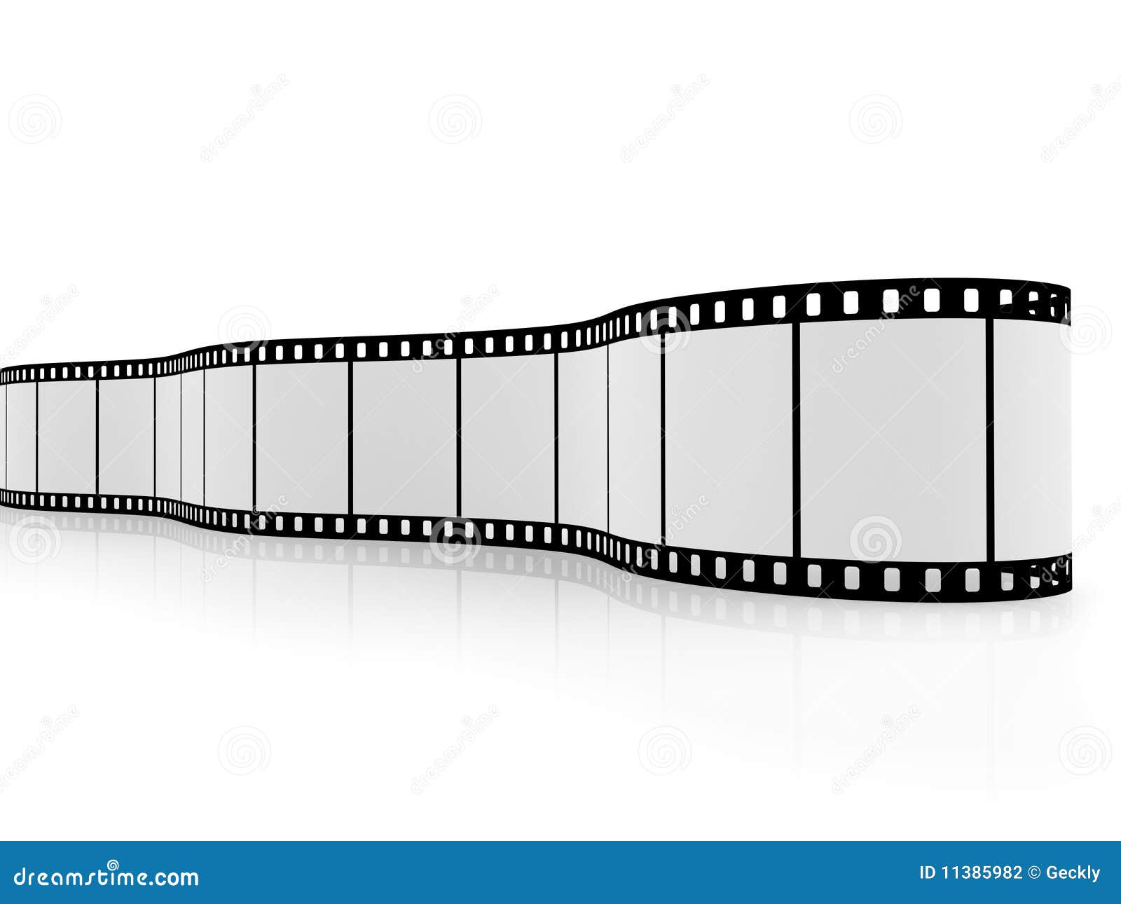 Blank film strip isolated on white with reflections on the floor.