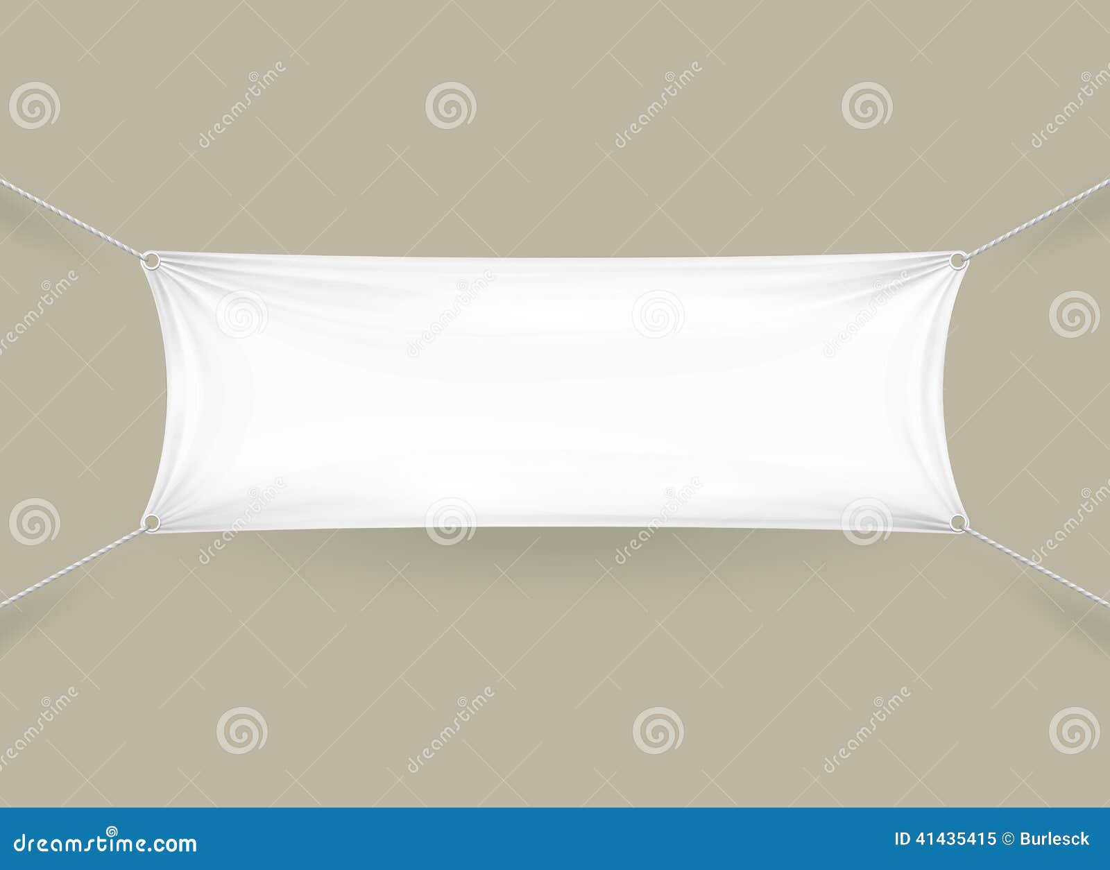 Blank white fabric rectangular horizontal banner with ropes attached ...