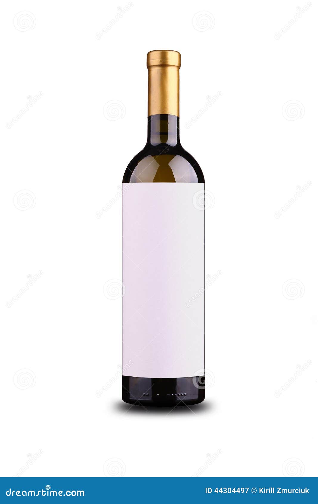 Bottle of white wine with blank plain label isolated over white.