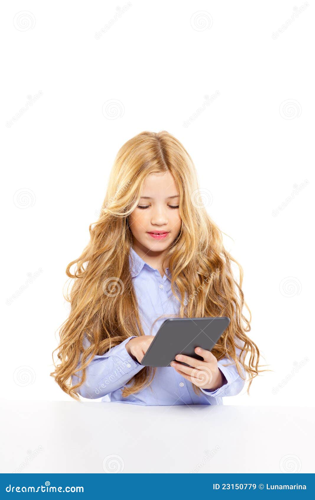 Blond Student Kid With Ebook Tablet Pc Portrait Royalty ...