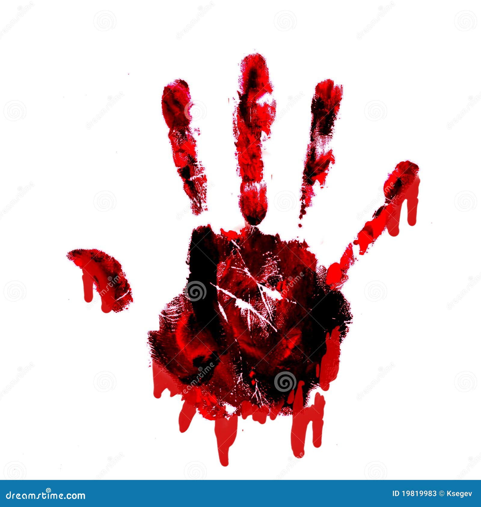 Bloody Handprint With Drips Isolated On White Back Stock Photos Image