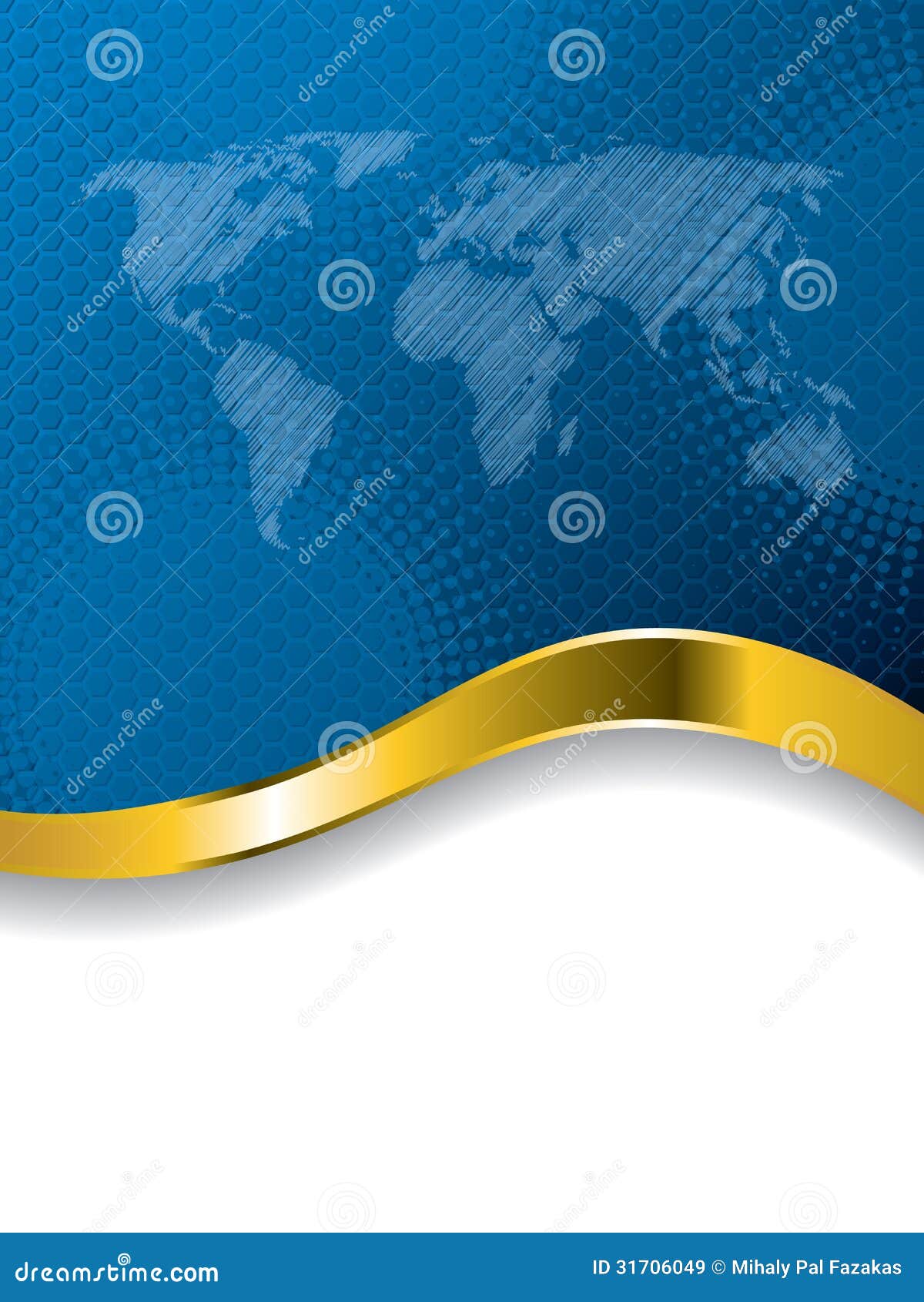 Blue Business Brochure Design With World Map And Halftone Blue Business Brochure Design With World Map And Halftone