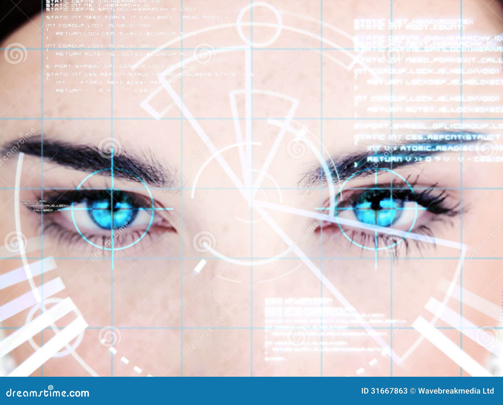 blue eyed woman interface computer face 31667863