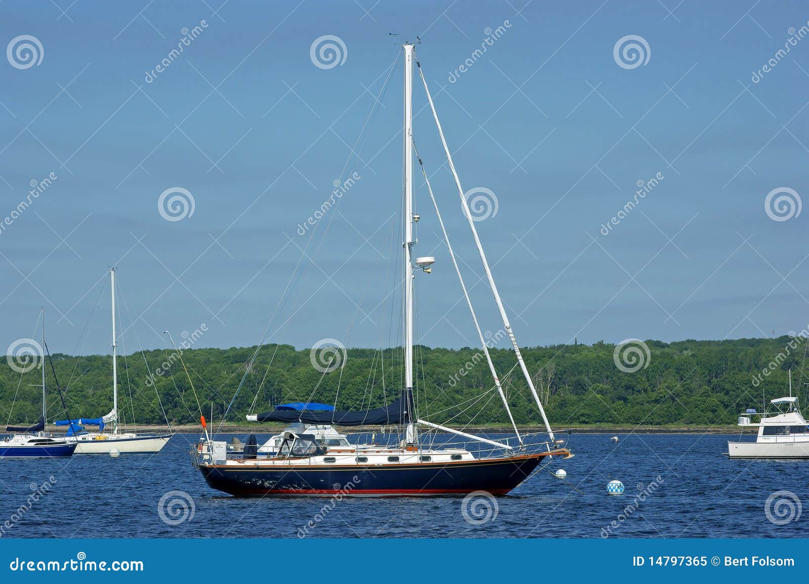 Blue Hulled Sailboat At Mooring Royalty Free Stock Photo - Image ...