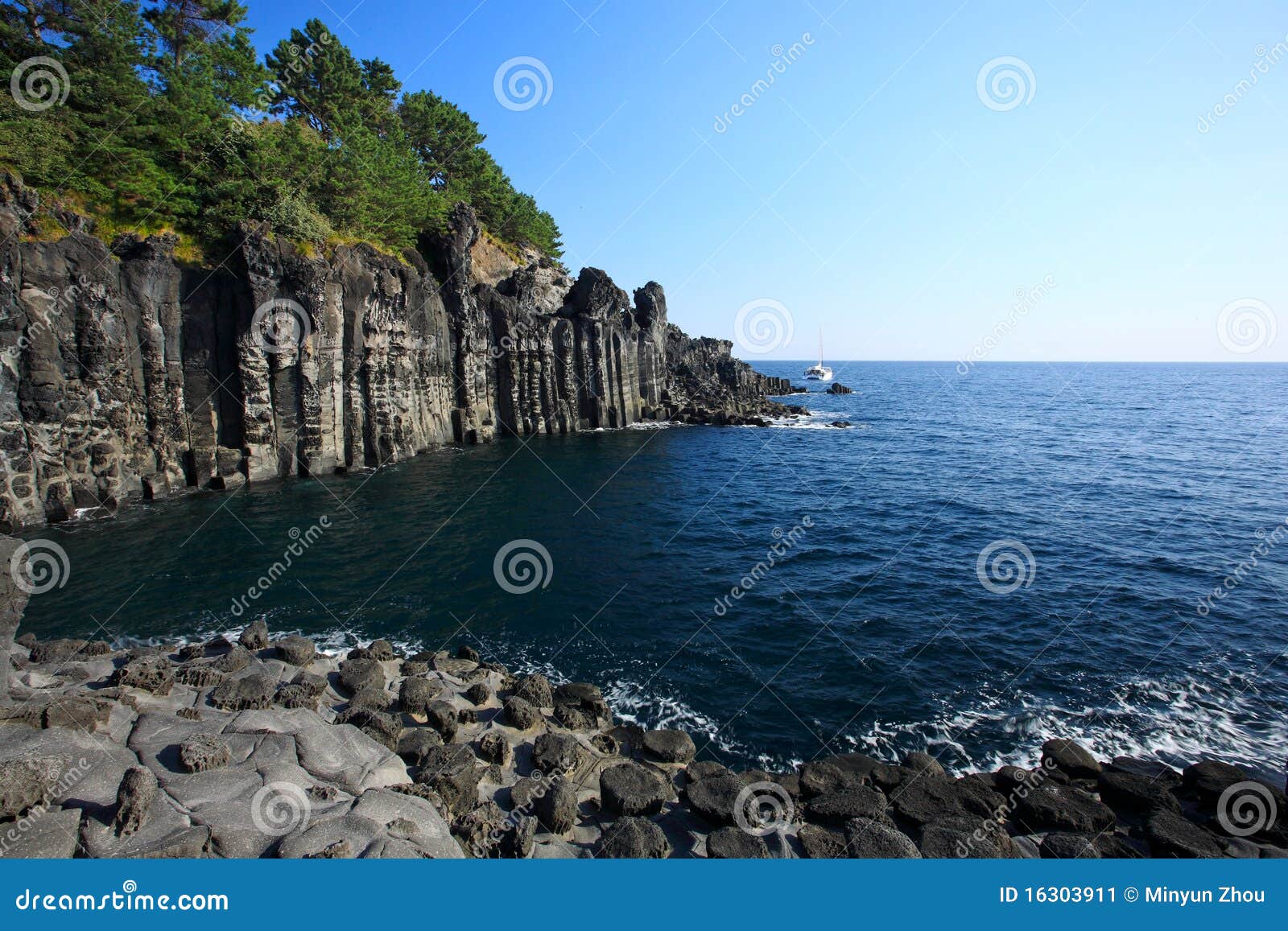  rock joint rising out of the ocean,Jeju Volcanic Island,Korea