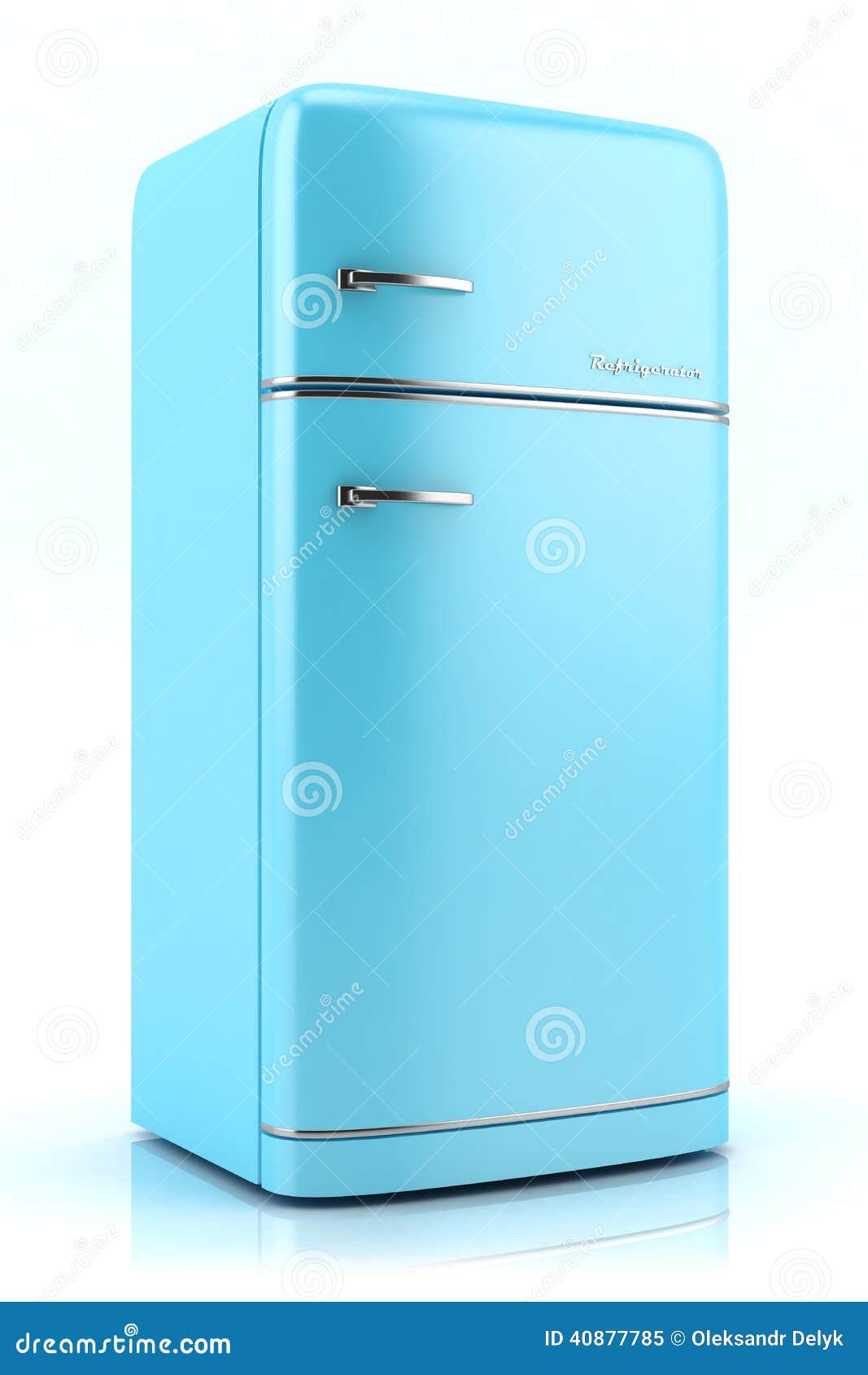 blue retro refrigerator d white background 40877785