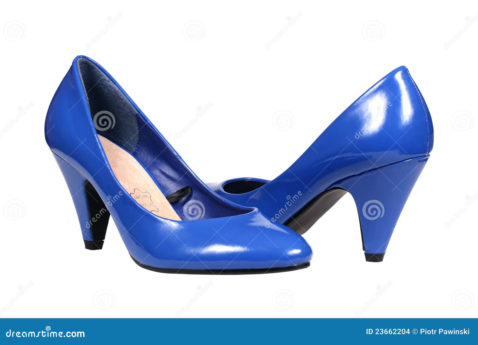 pair of blue women's heel shoes isolated over white with clipping ...