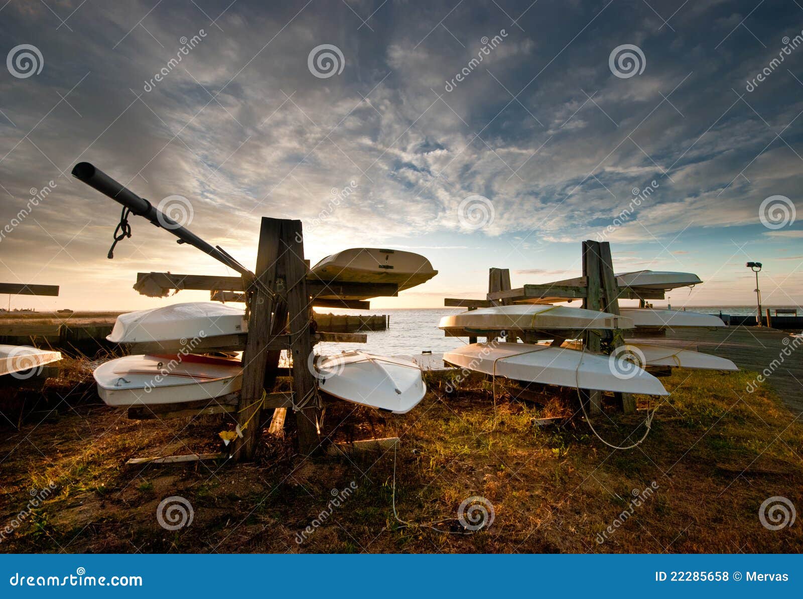 Wide angle picture of boats in Sayville, Long Island.