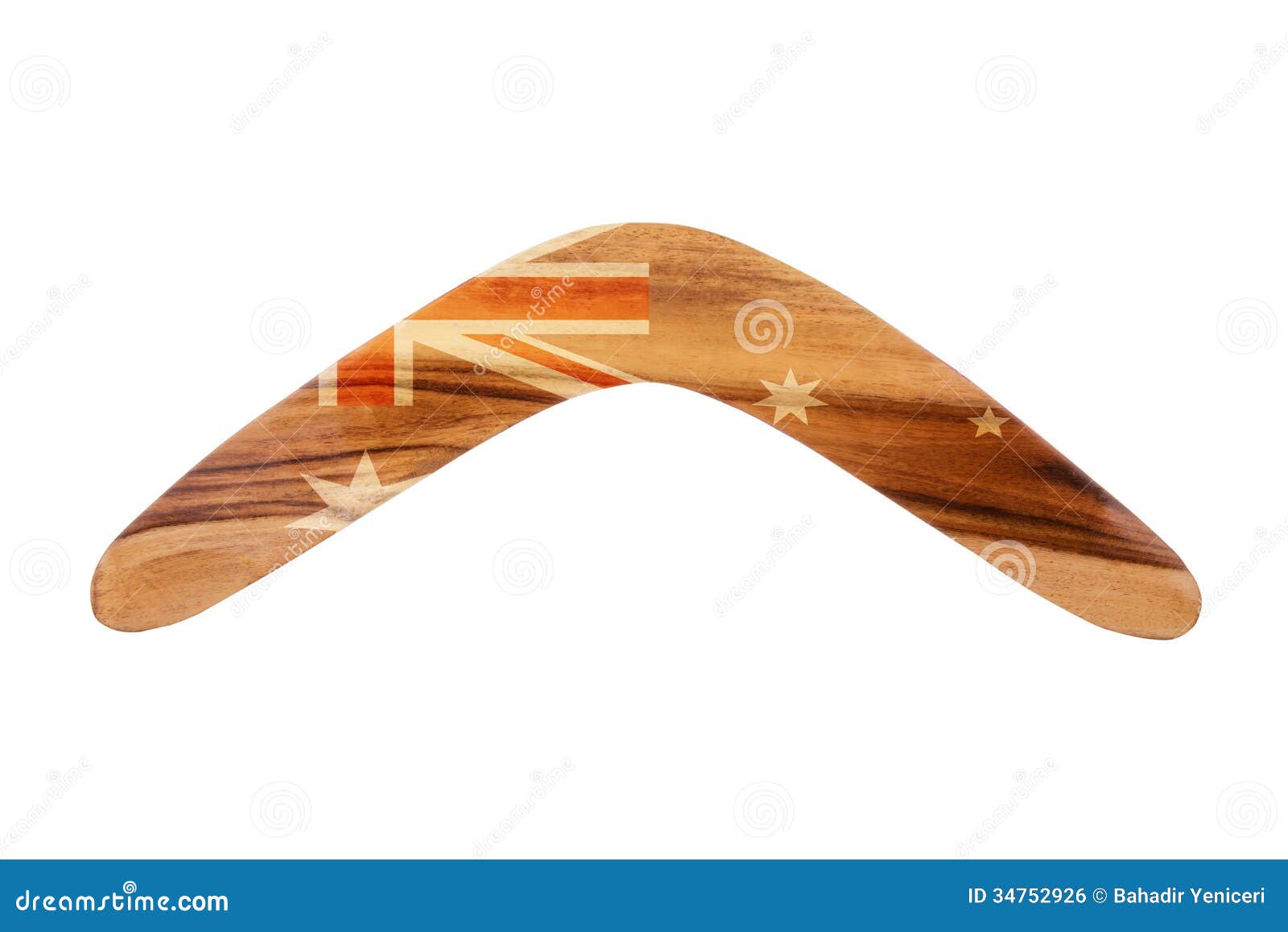 Brown Wooden Boomerang with Australian Flag Isolated on a White 