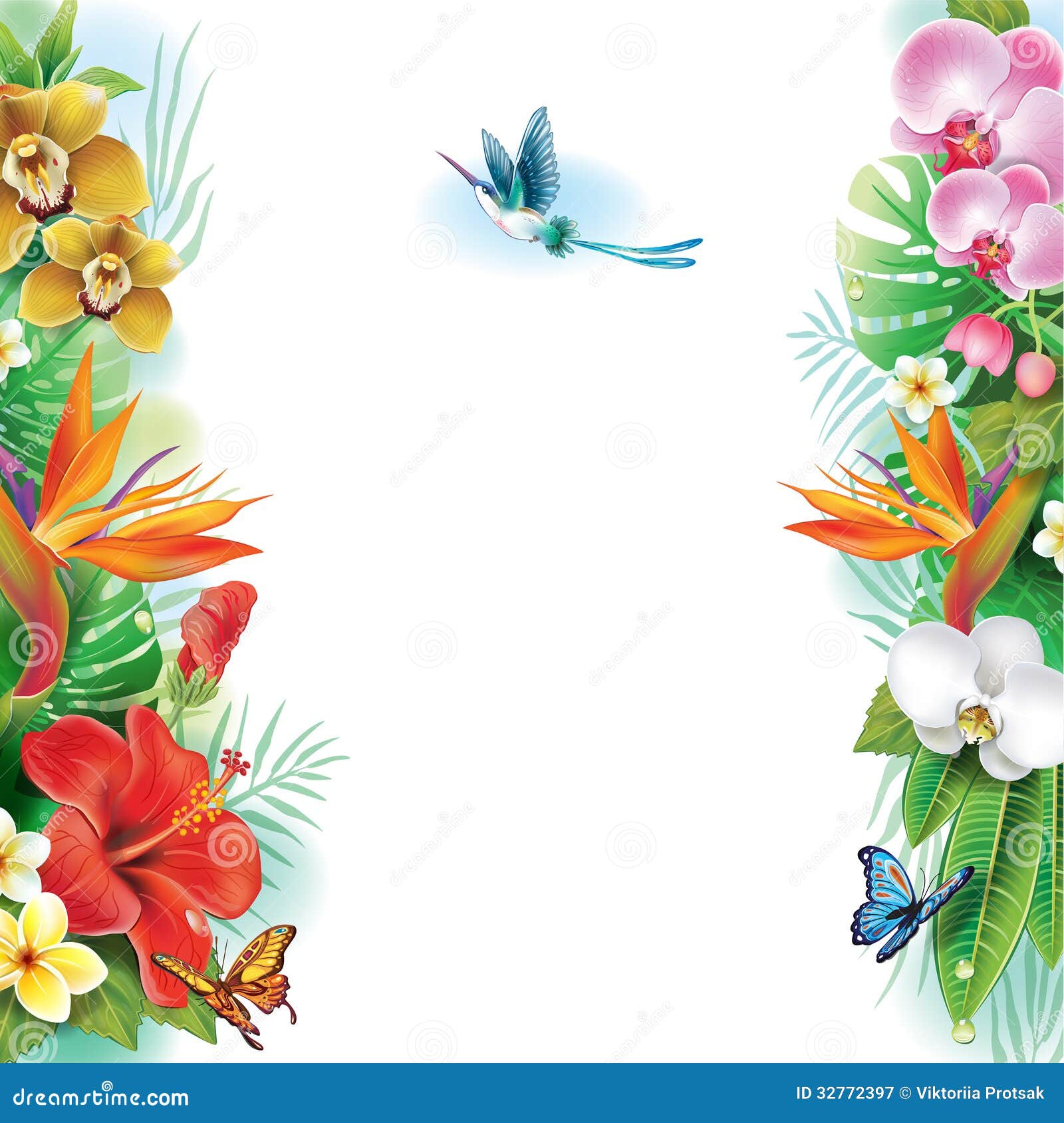 Border From Tropical Flowers And Leaves Royalty Free Stock Photography