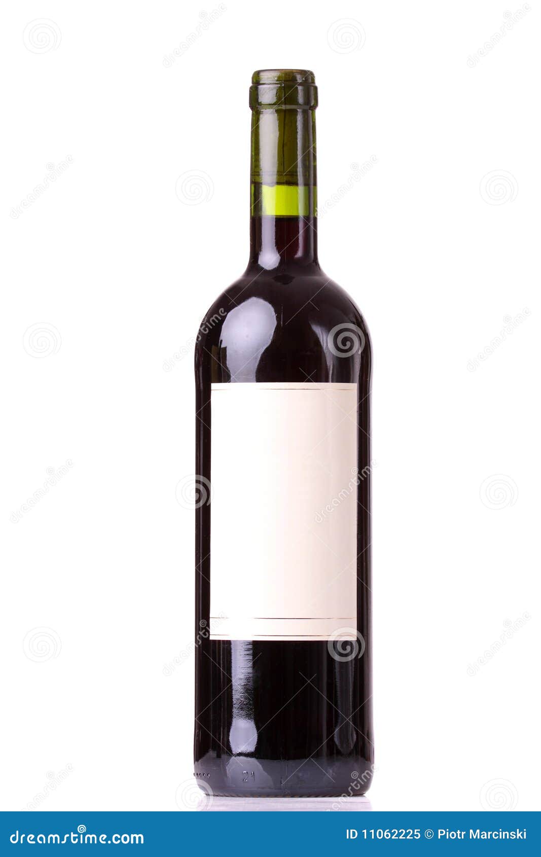 Bottle of red wine with blank labels isolated on white background with ...