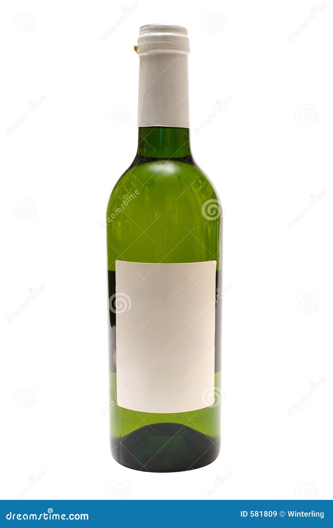 Small bottle of white wine against white. Blank label for adding text ...