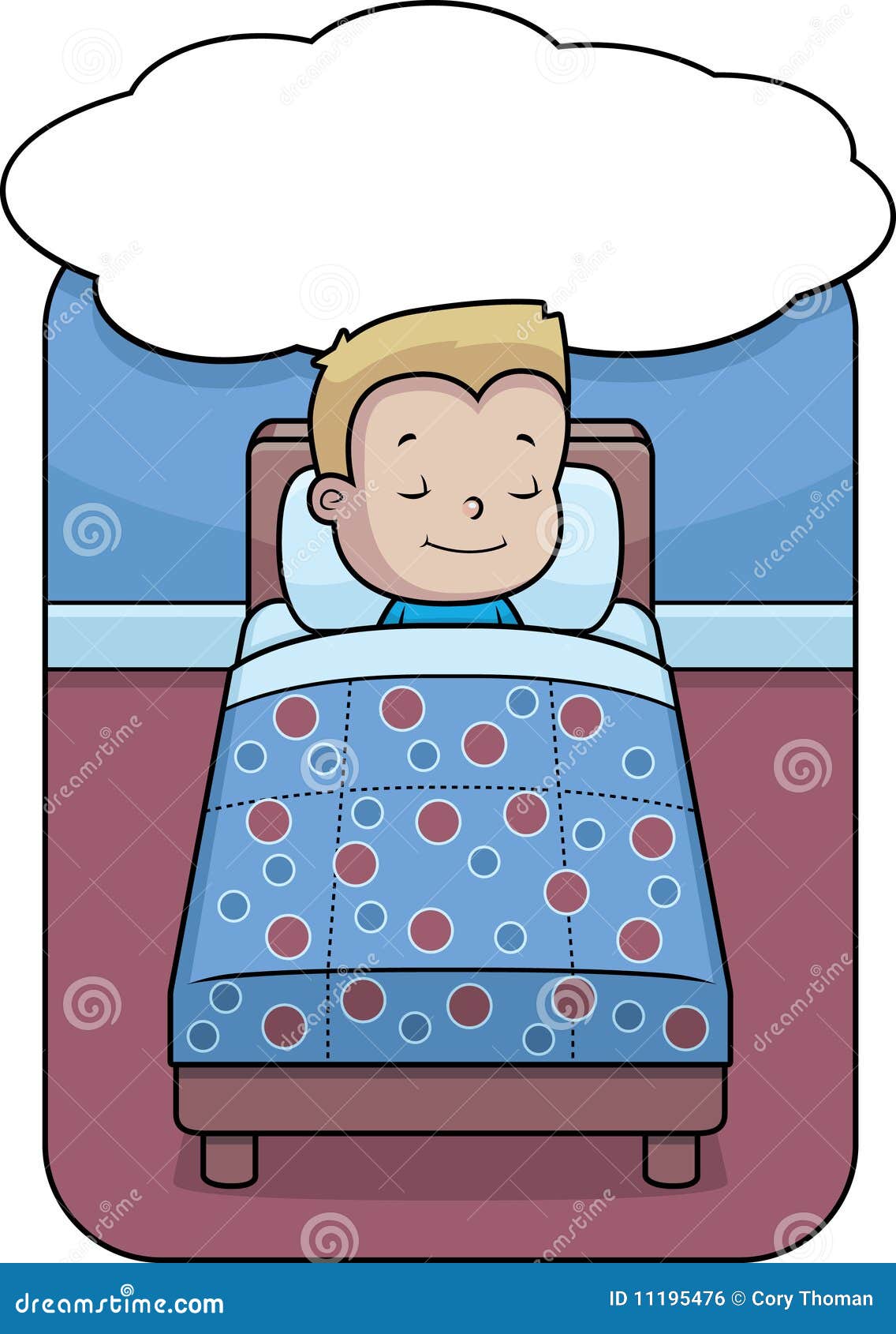 cartoon child in bed dreaming.