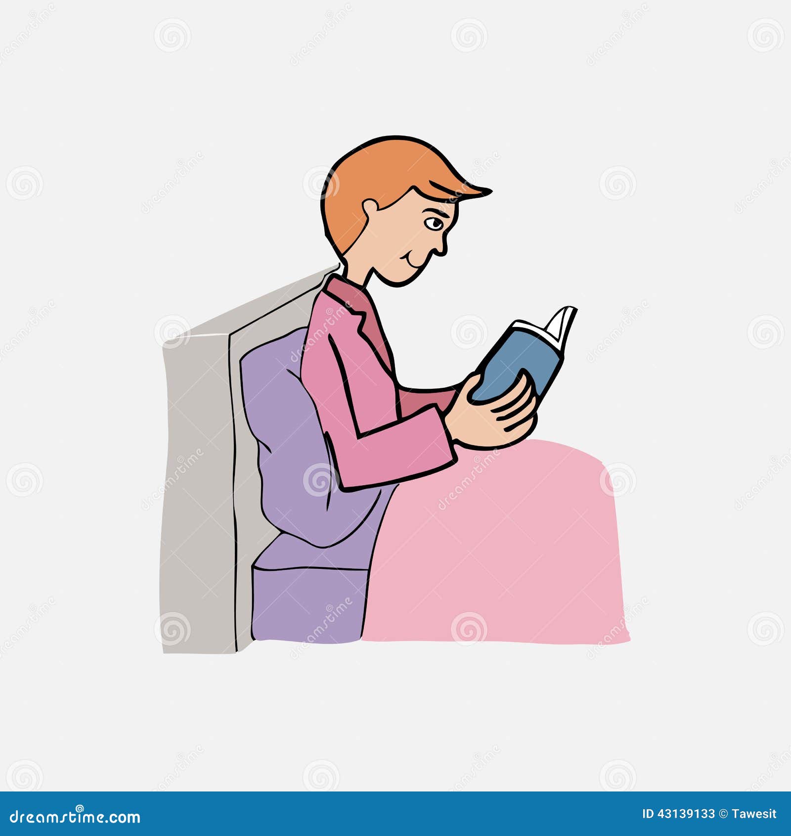 Boy Reads Book On Bed Stock Vector - Image: 43139133