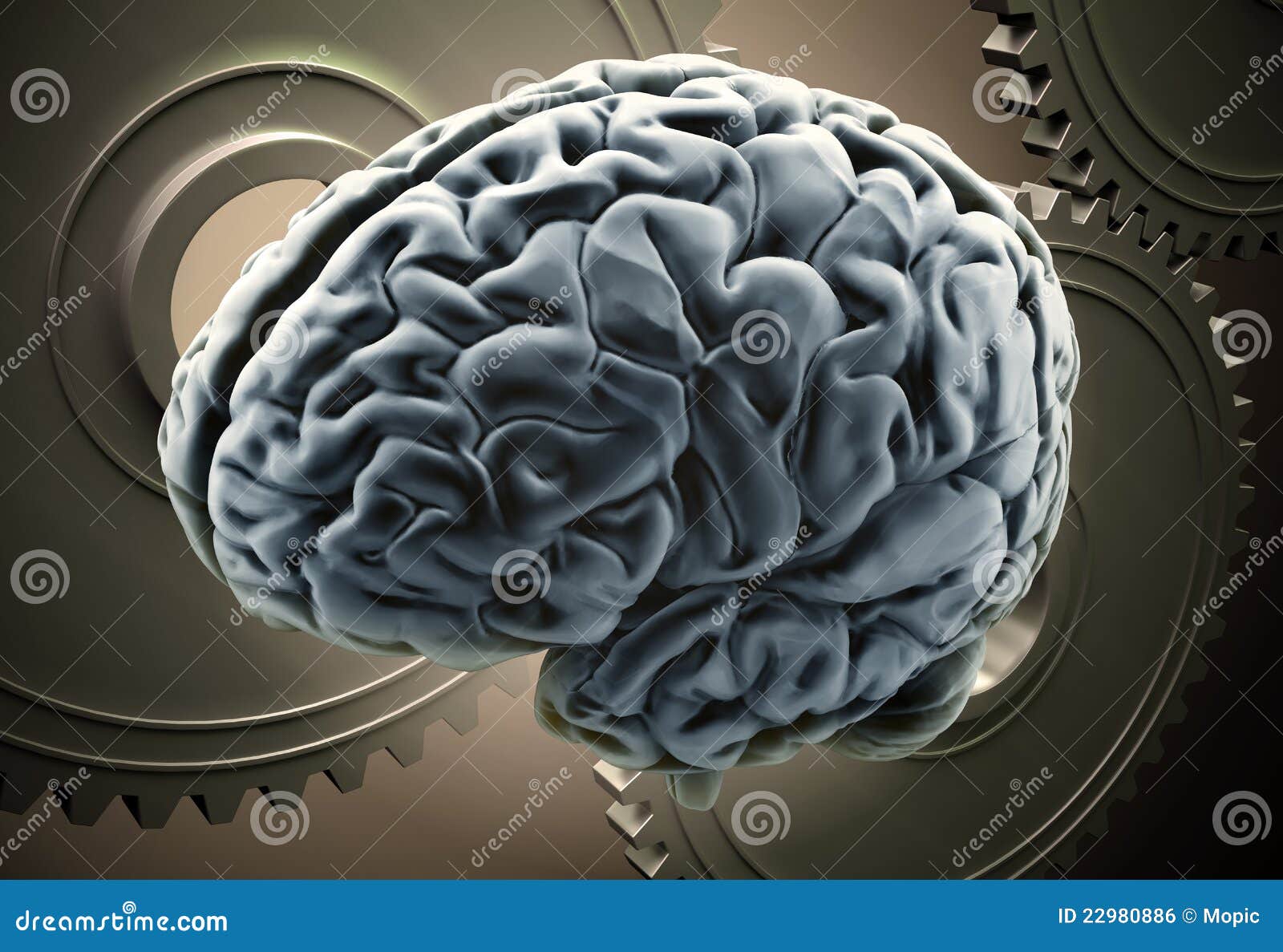 Workings of a human brain concept - brain with gears.