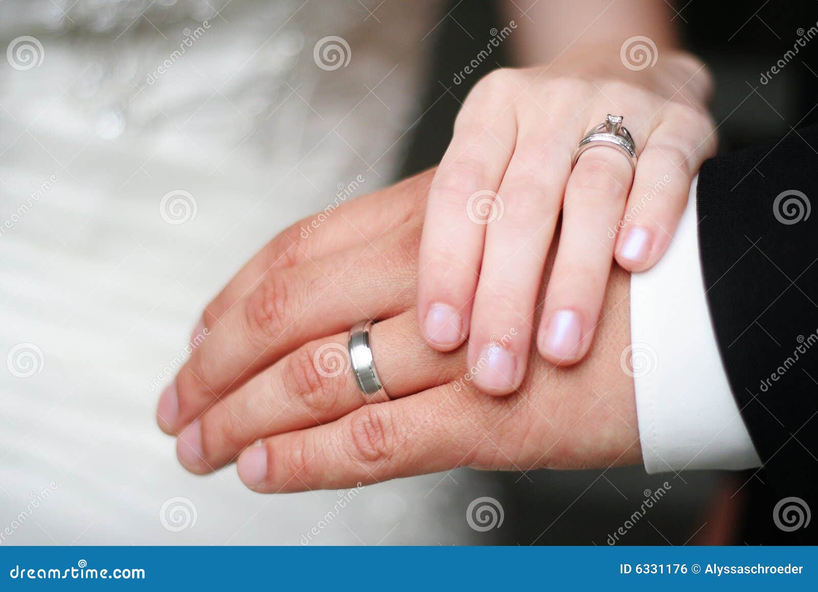 Bride and Groom showing off their new wedding rings on their hands ...
