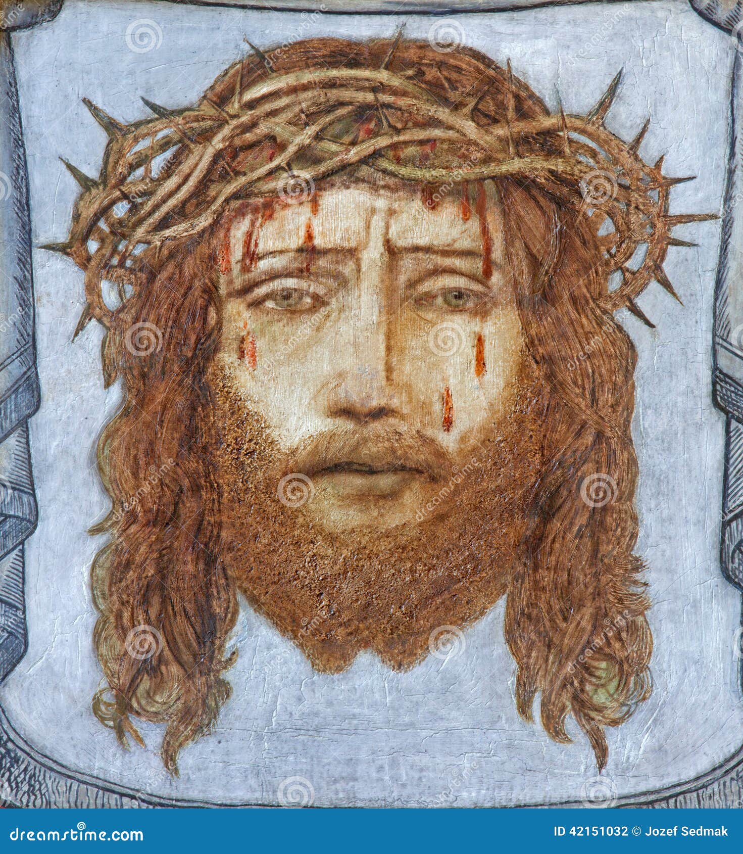 BRUGGE, BELGIUM - JUNE 13, 2014: The head of tortured Jesus Christ by - brugge-belgium-june-head-tortured-jesus-christ-unknown-painter-st-giles-church-sint-gilliskerk-42151032