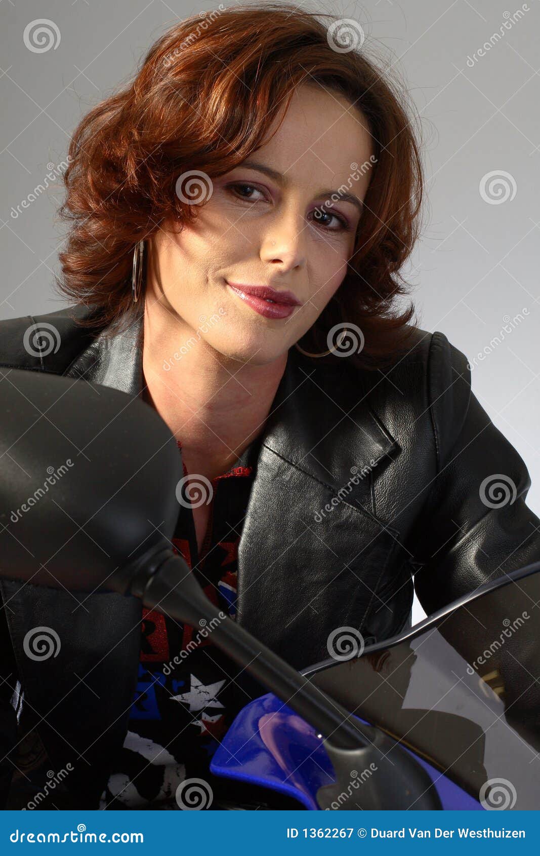 Brunette Girl On Motorcycle Leather Jacket Royalty Free Stock