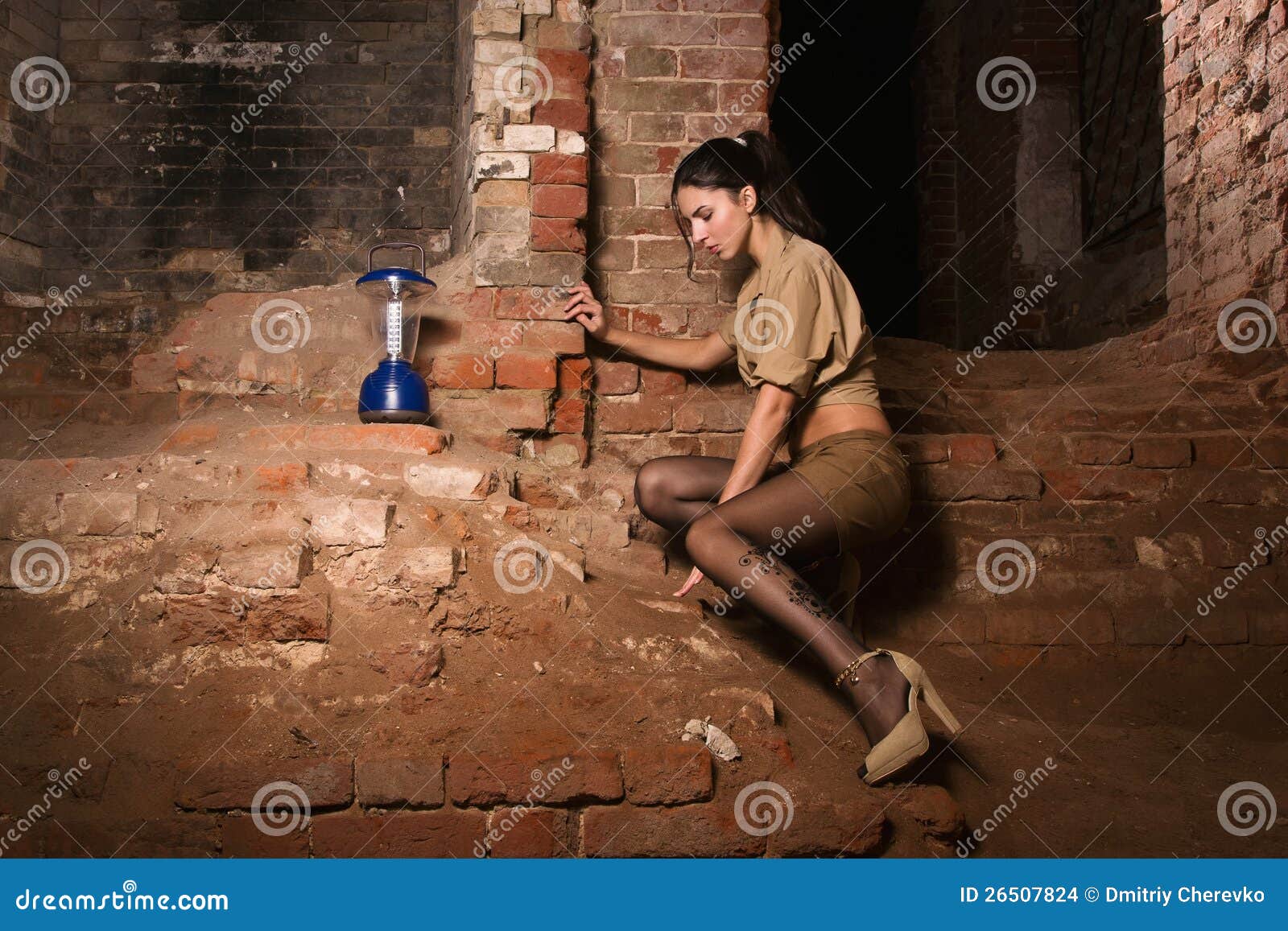 Brunette With A Lantern Search Treasure Stock Photo Image Of Horror