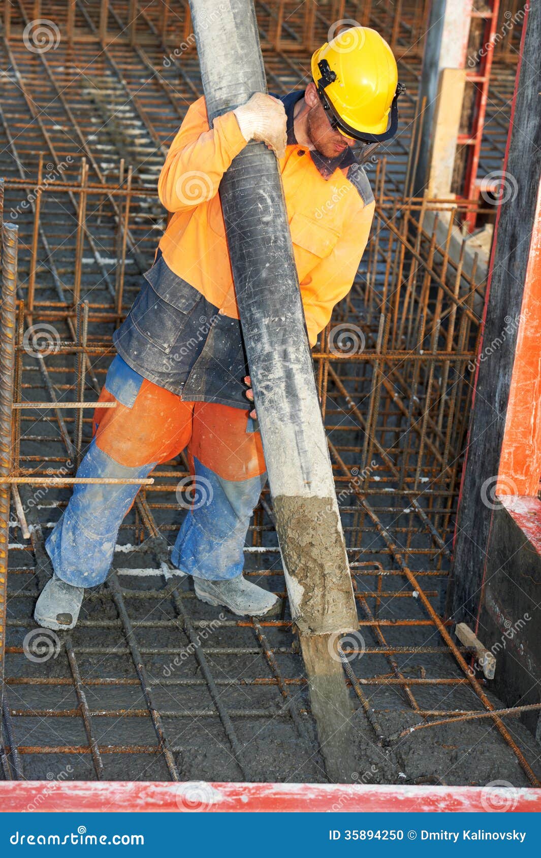 Builder Worker At Concrete Pouring Work Stock Photo - Image: 35894250