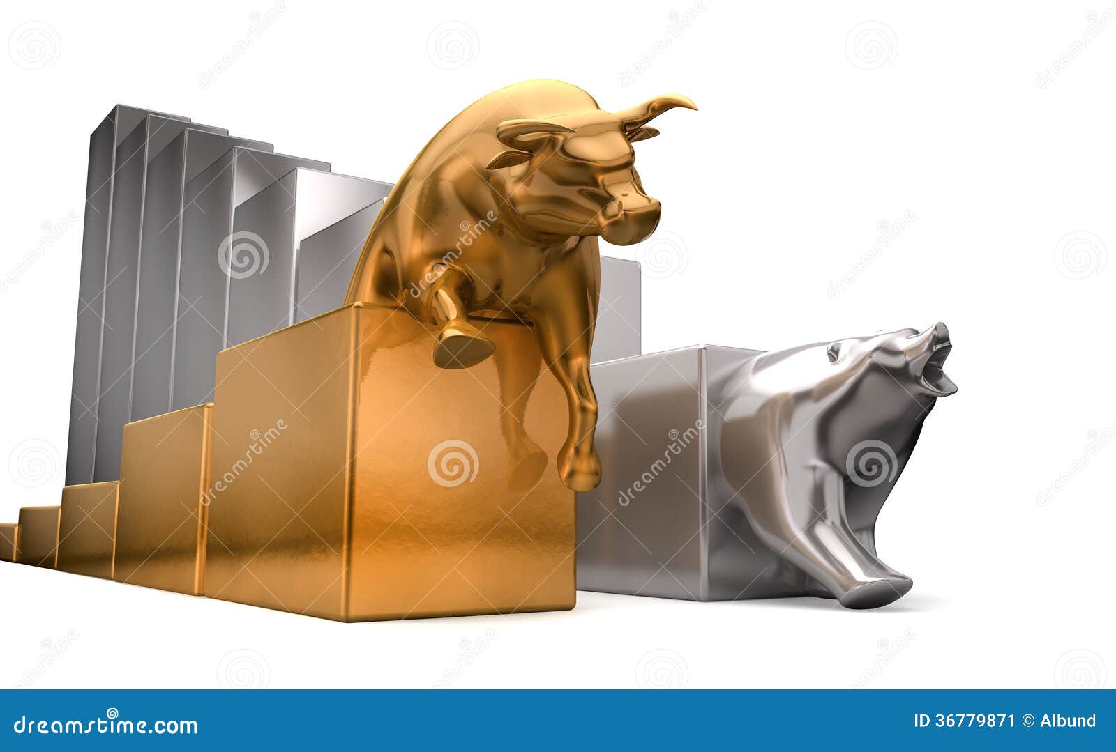 gold bull and a platinum bear economic trends competing side by side ...