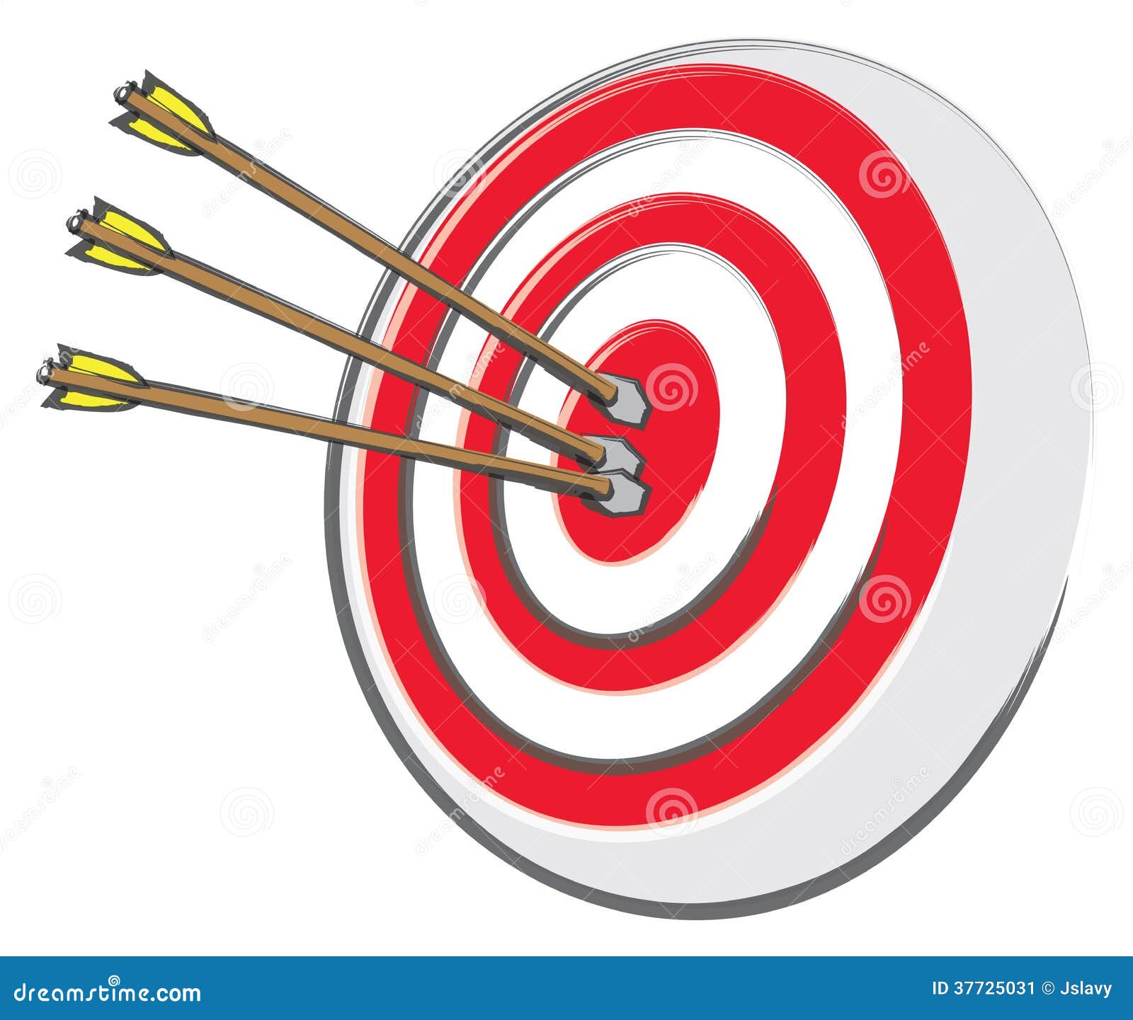 An archery target with three arrows at the bullseye.