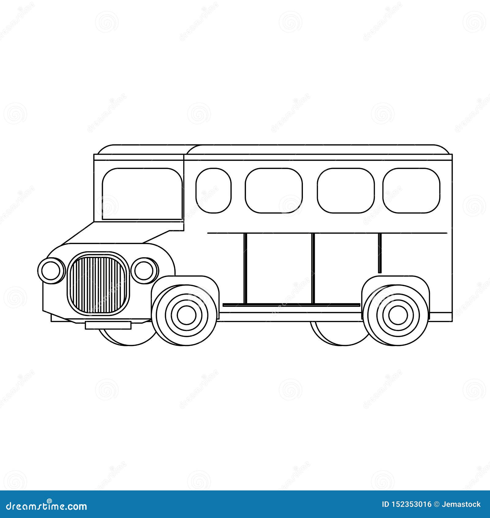 Bus Public Transport Vehicle Isolated In Black And White Stock Vector