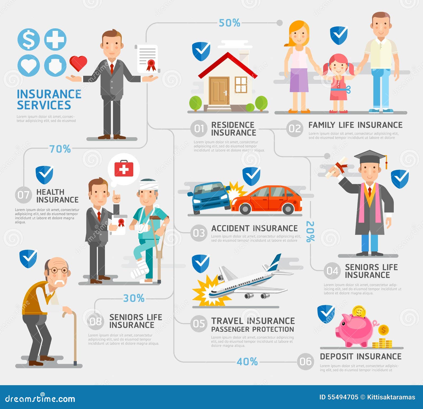 Business Insurance Character And Icons Template. Stock ...