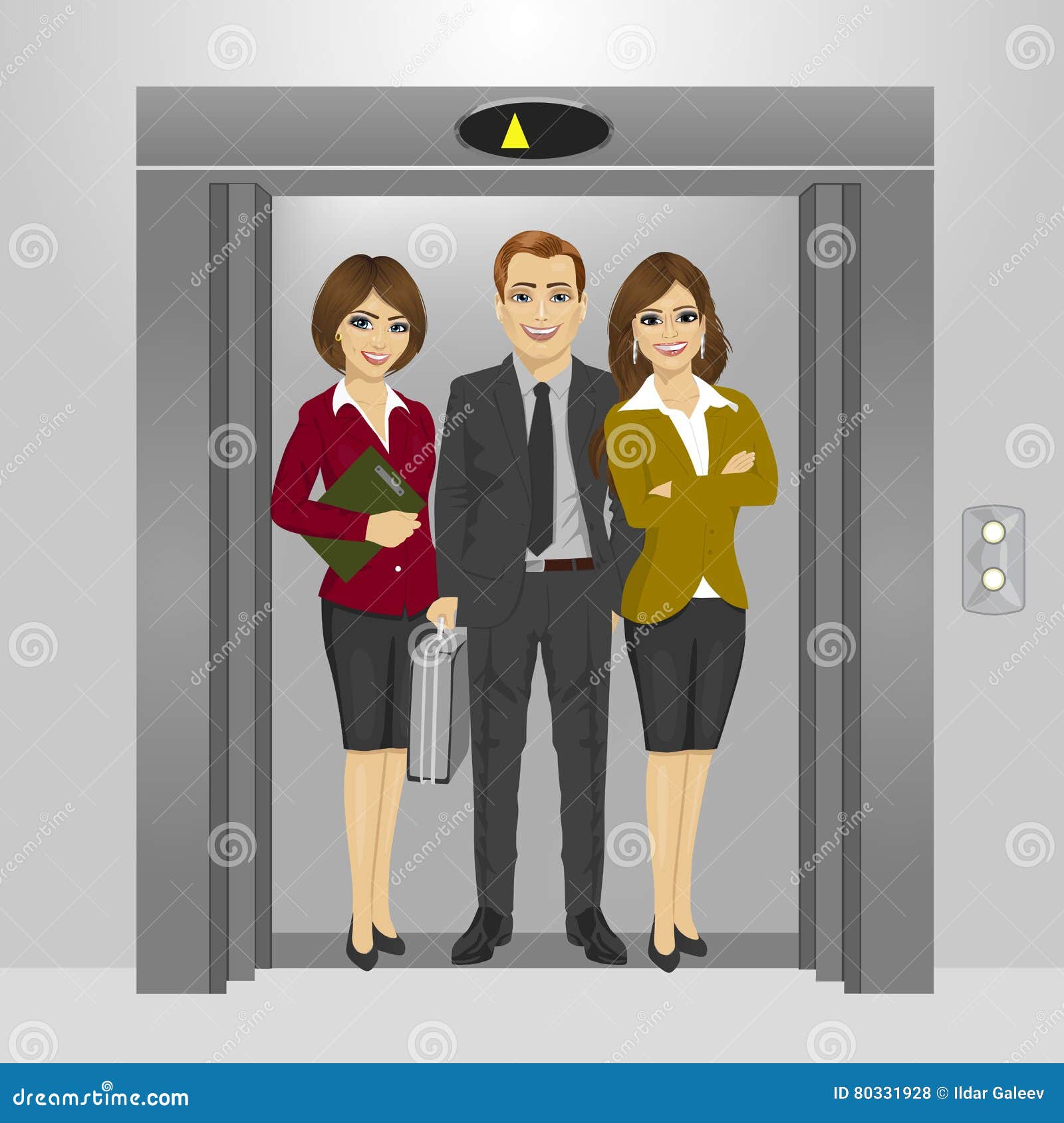 business people standing together inside office building elevator young 80331928