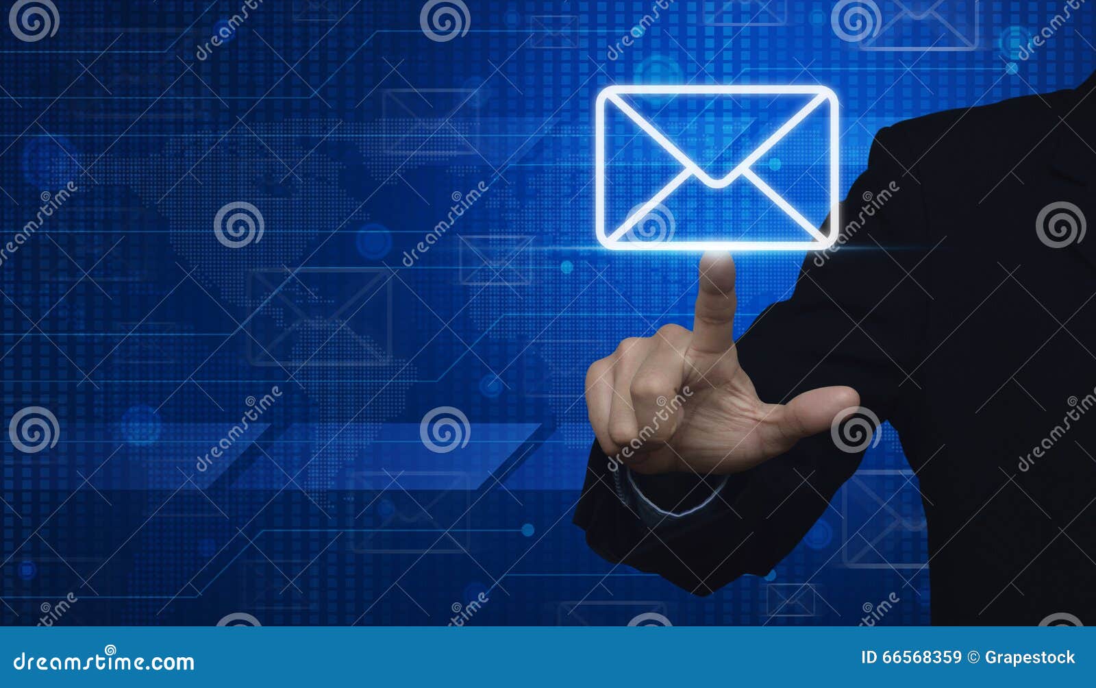 Businessman Hand Pushing Email Icon On Digital World Map Technol Stock Photo Businessman Hand Pushing Email Icon On Digital World Map Technol Stock Photo