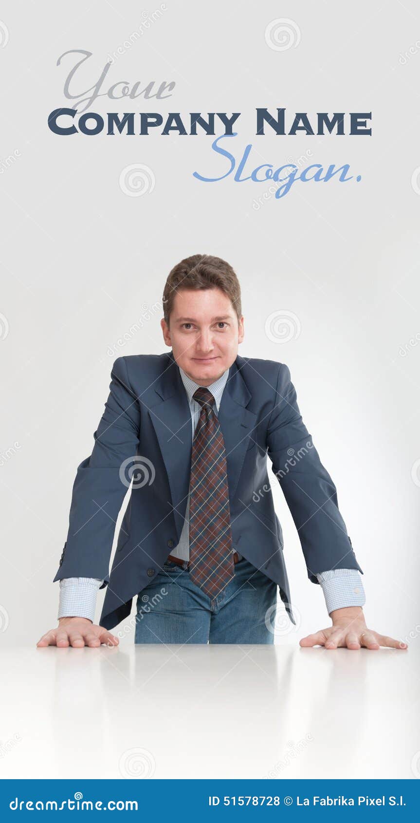 Stock Photo: Businessman leaning on a white desk