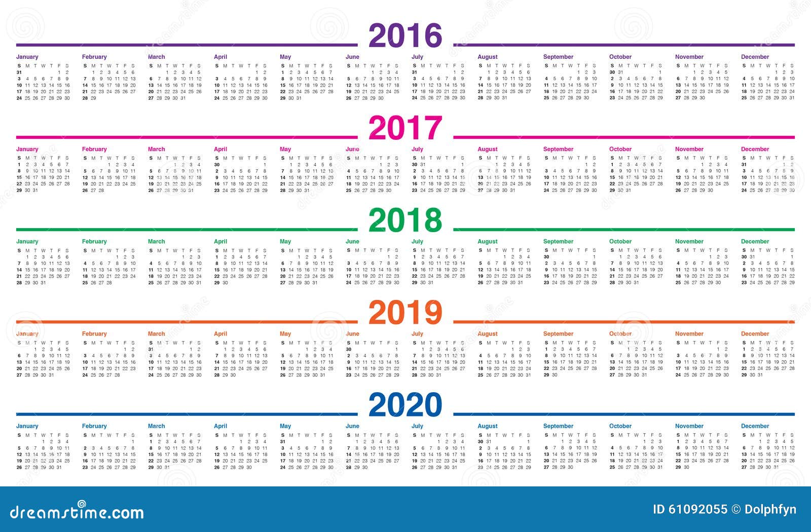 calendar-2016-2017-2018-2019-2020-stock-vector-image-61092055