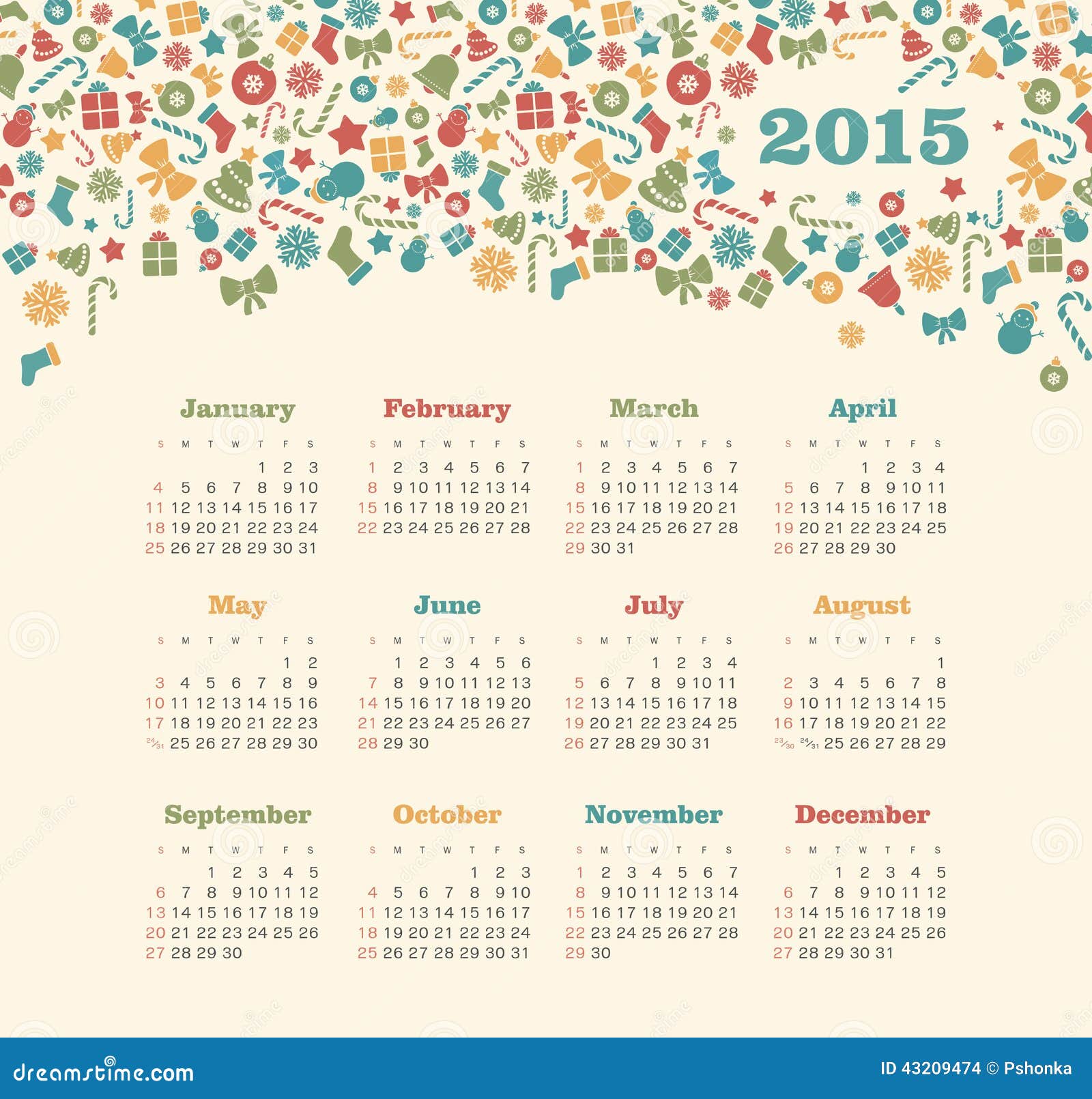 Christmas Calendar 2015 : Calendar year with christmas pattern stock vector Christmas Calendar 2015 : Calendar year with christmas pattern stock vector