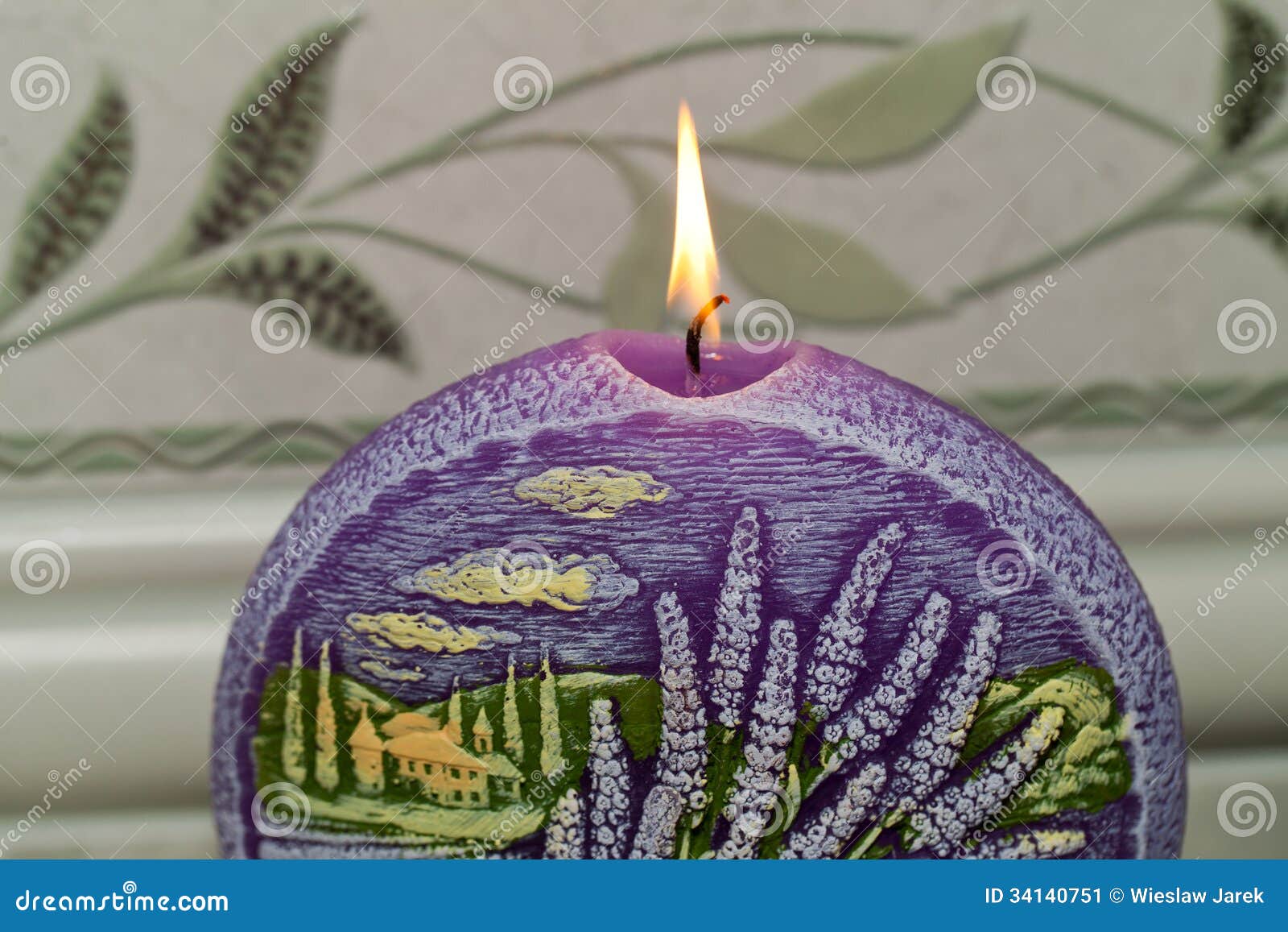 Candle With Lavender Flowers. Stock Image - Image: 34140751