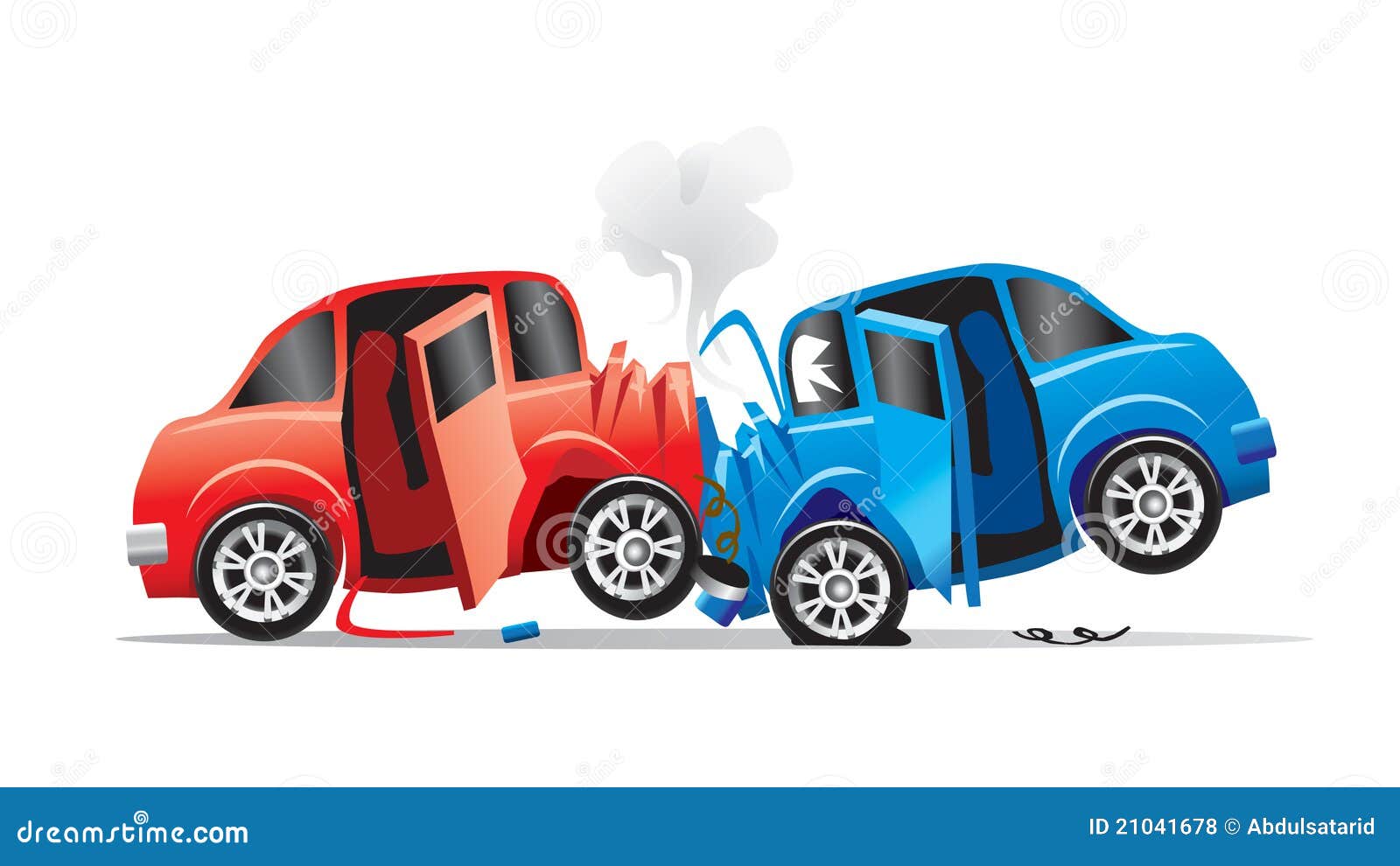 Drawing of two vehicles in a headon collision or accident.