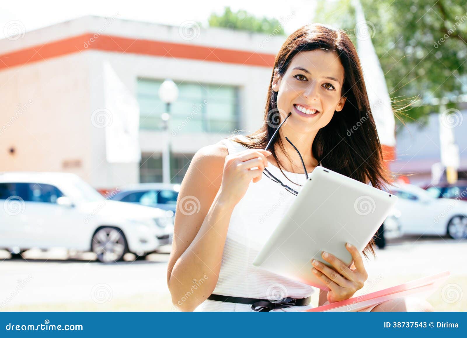Car Sales Woman With Tablet In Trade Show Stock Photos - Image: 38737543