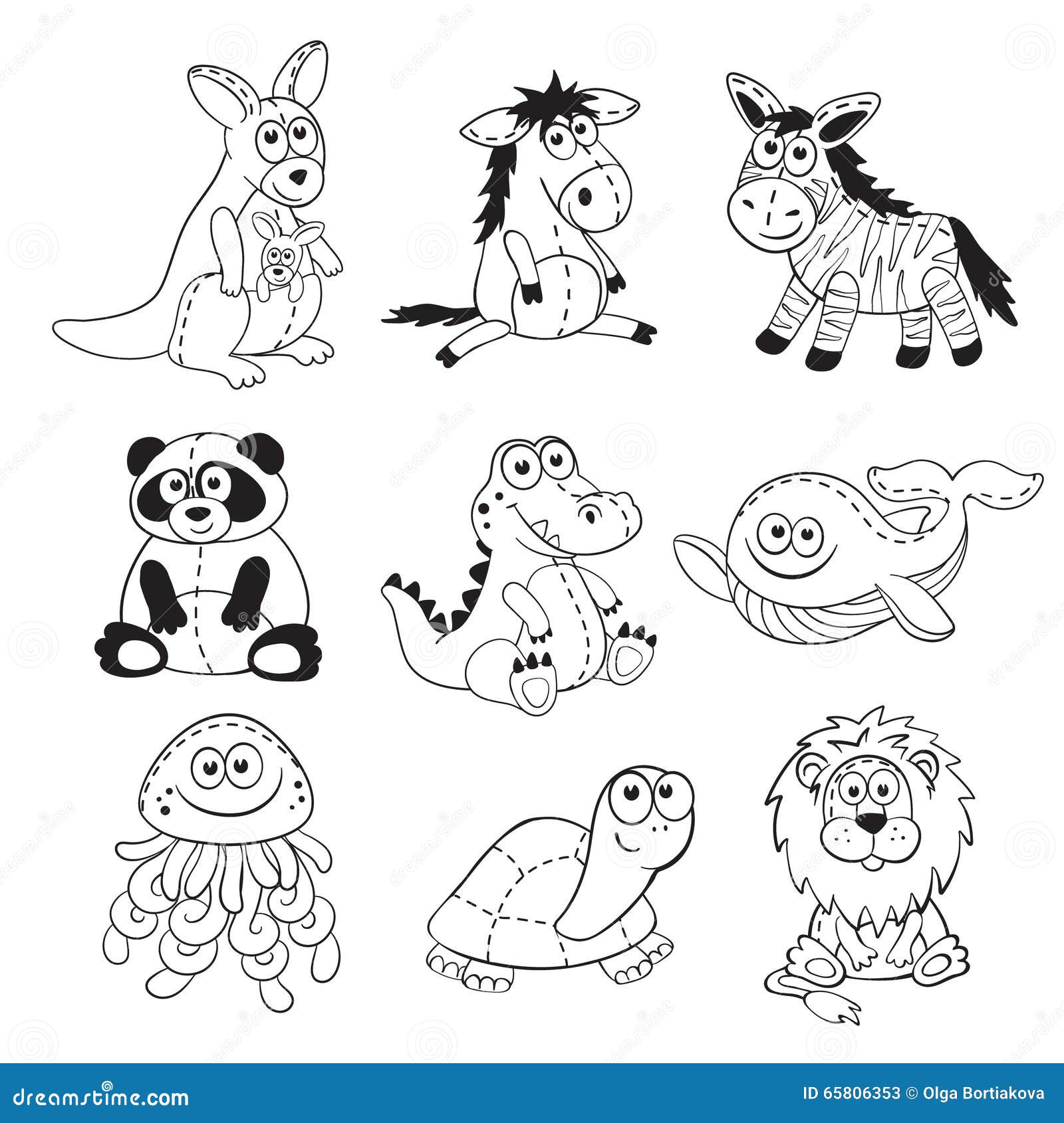 Cartoon Animals Outlines Stock Vector - Image: 65806353