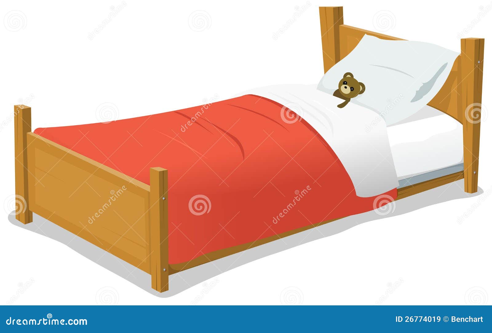 Cartoon Bed With Teddy Bear Royalty Free Stock Images - Image ...