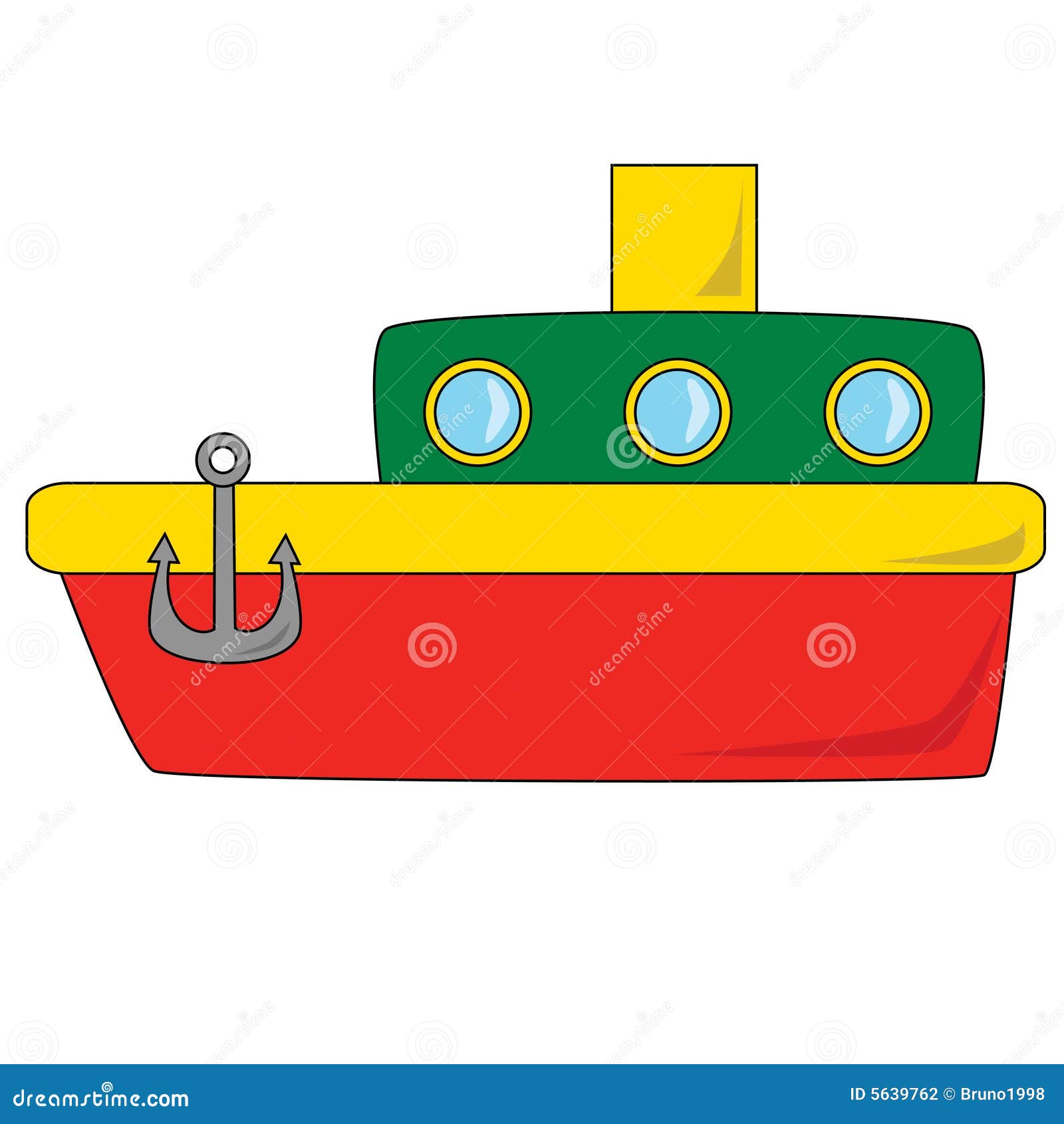 Vector illustration of a red and green cartoon boat.