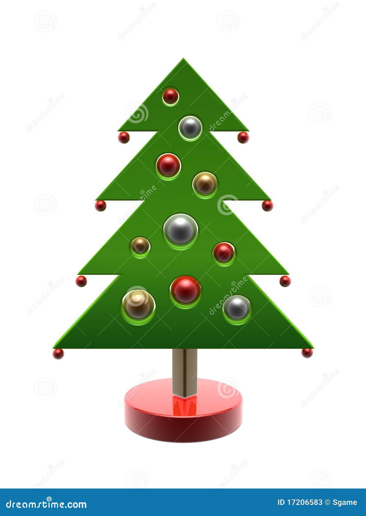 Cartoon Christmas tree with gift ball isolated on white background.