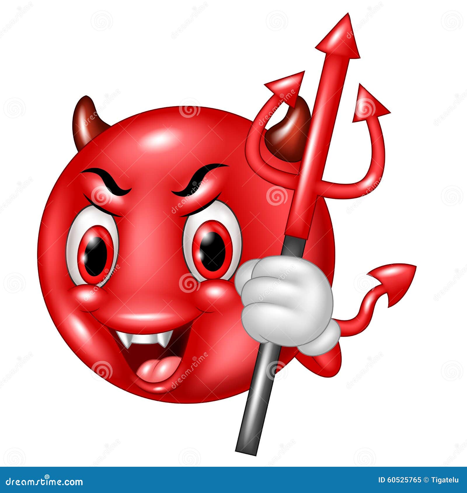 Cartoon Devil Emoticon With Trident Isolated On White Background Stock