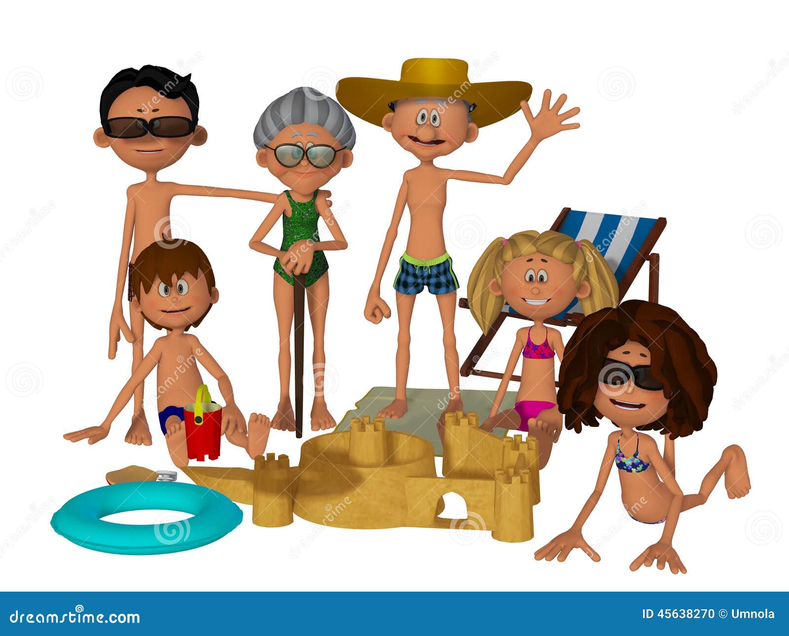 Cartoon Family On The Beach Stock Illustration - Image ...