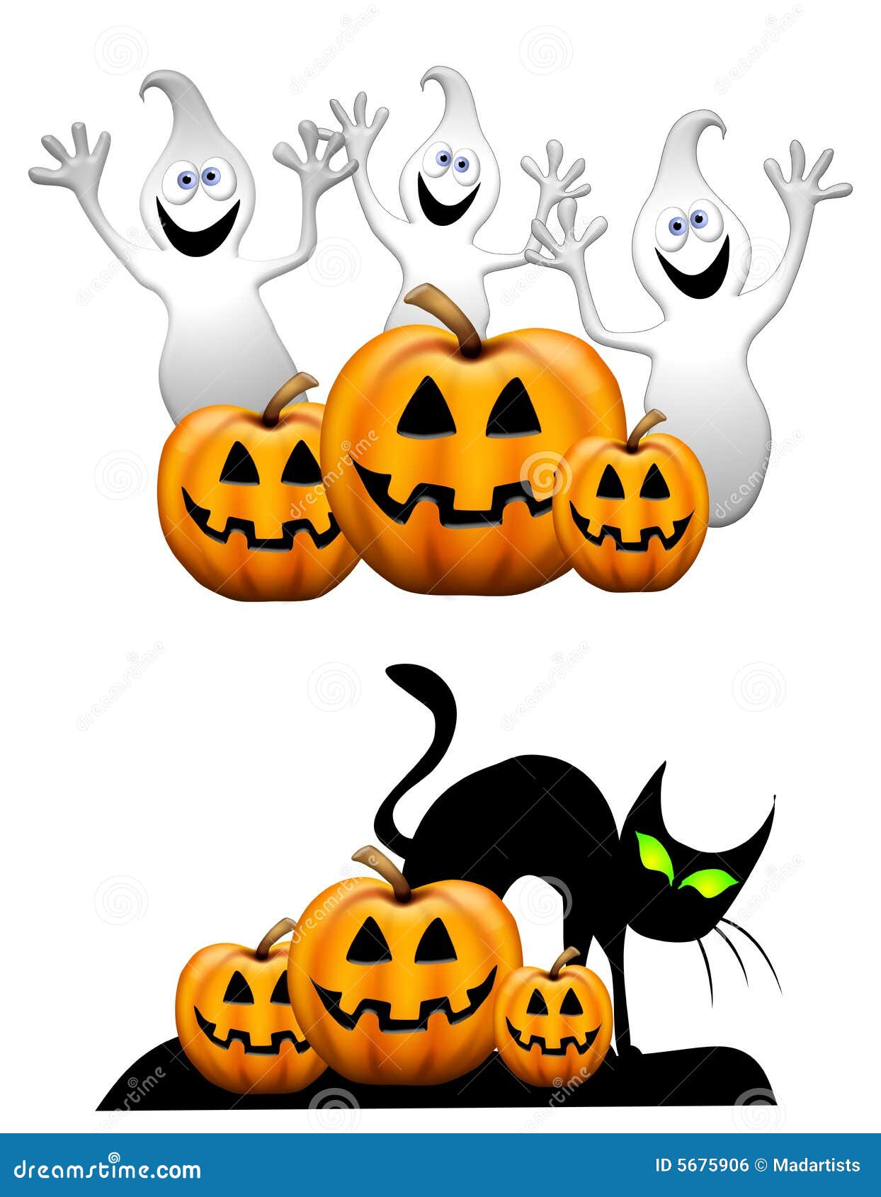 Cartoon Ghosts Jack-O-Lanterns Royalty Free Stock Image - Image: 5675906