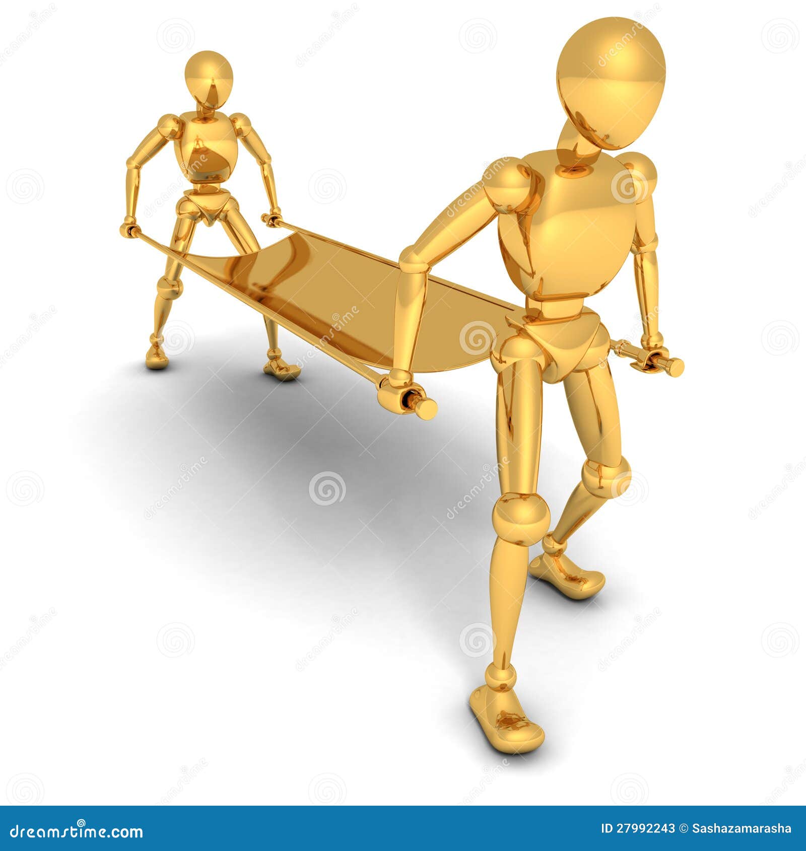 Cartoon golden human characters with stretcher 3d.