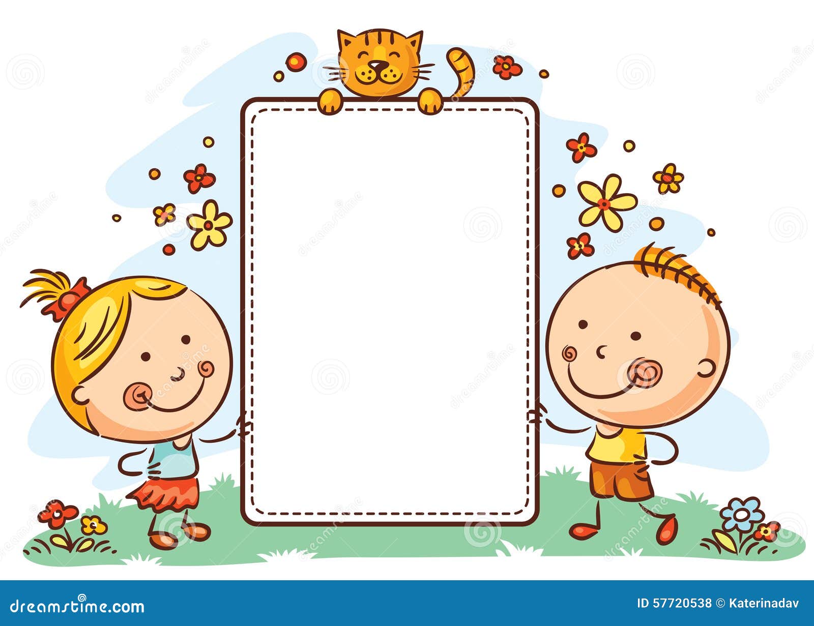 cartoon kids with a frame with copy space stock vector