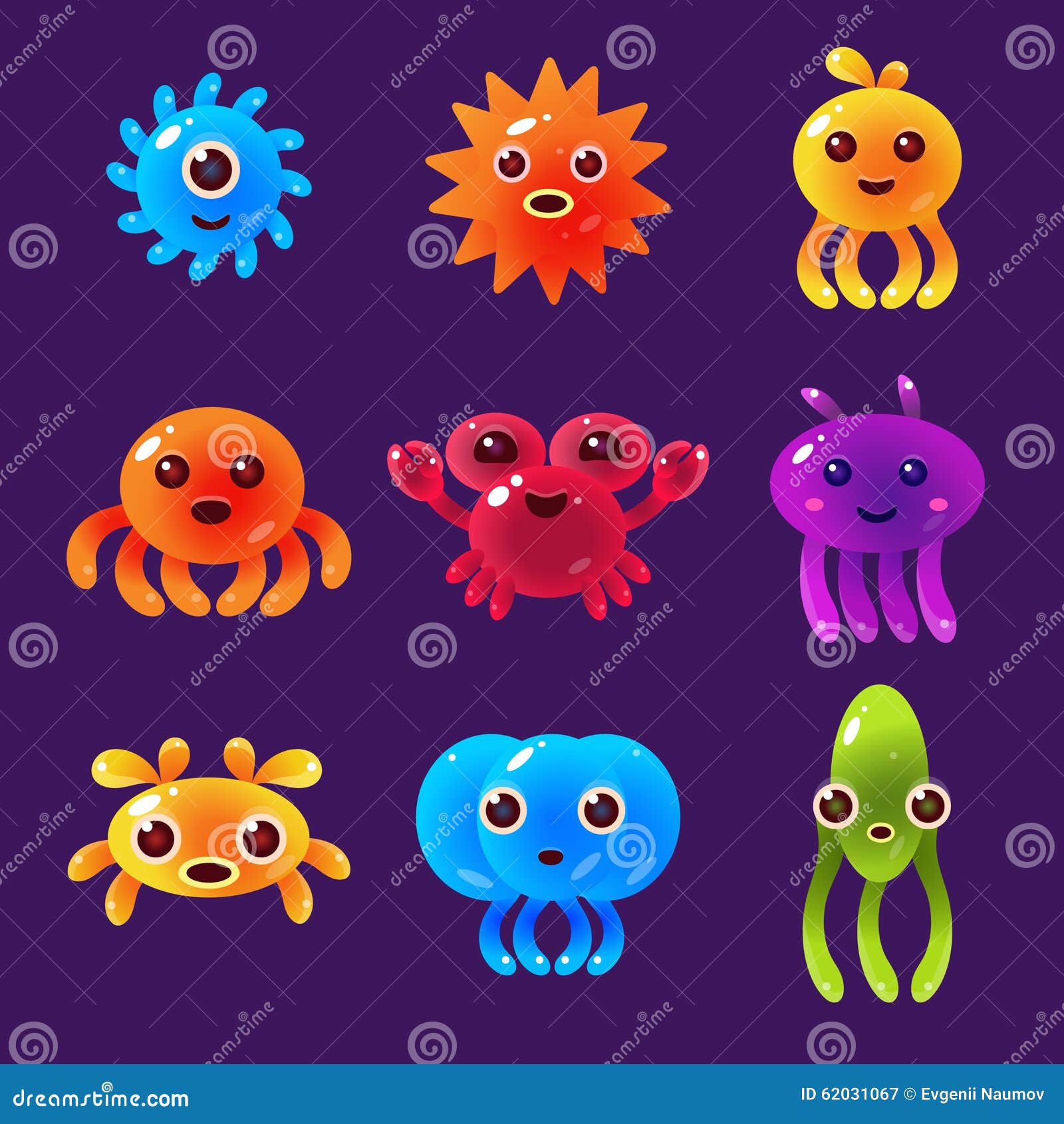 Cartoon Sea Animals, Marine Life Colorful Vector Stock Vector - Image