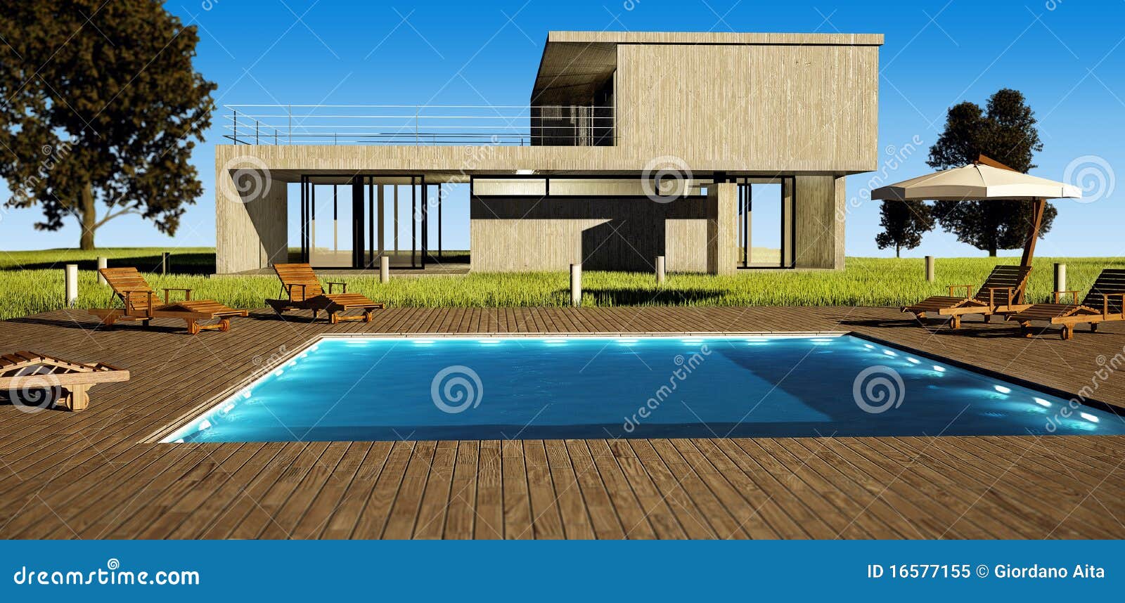 Casa Moderna Con La Piscina Foto de archivo libre de regalías - Imagen