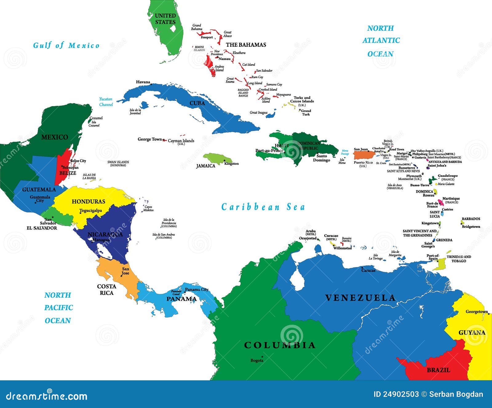 Central America And The Caribbean Map Stock Photos - Image: 24902503