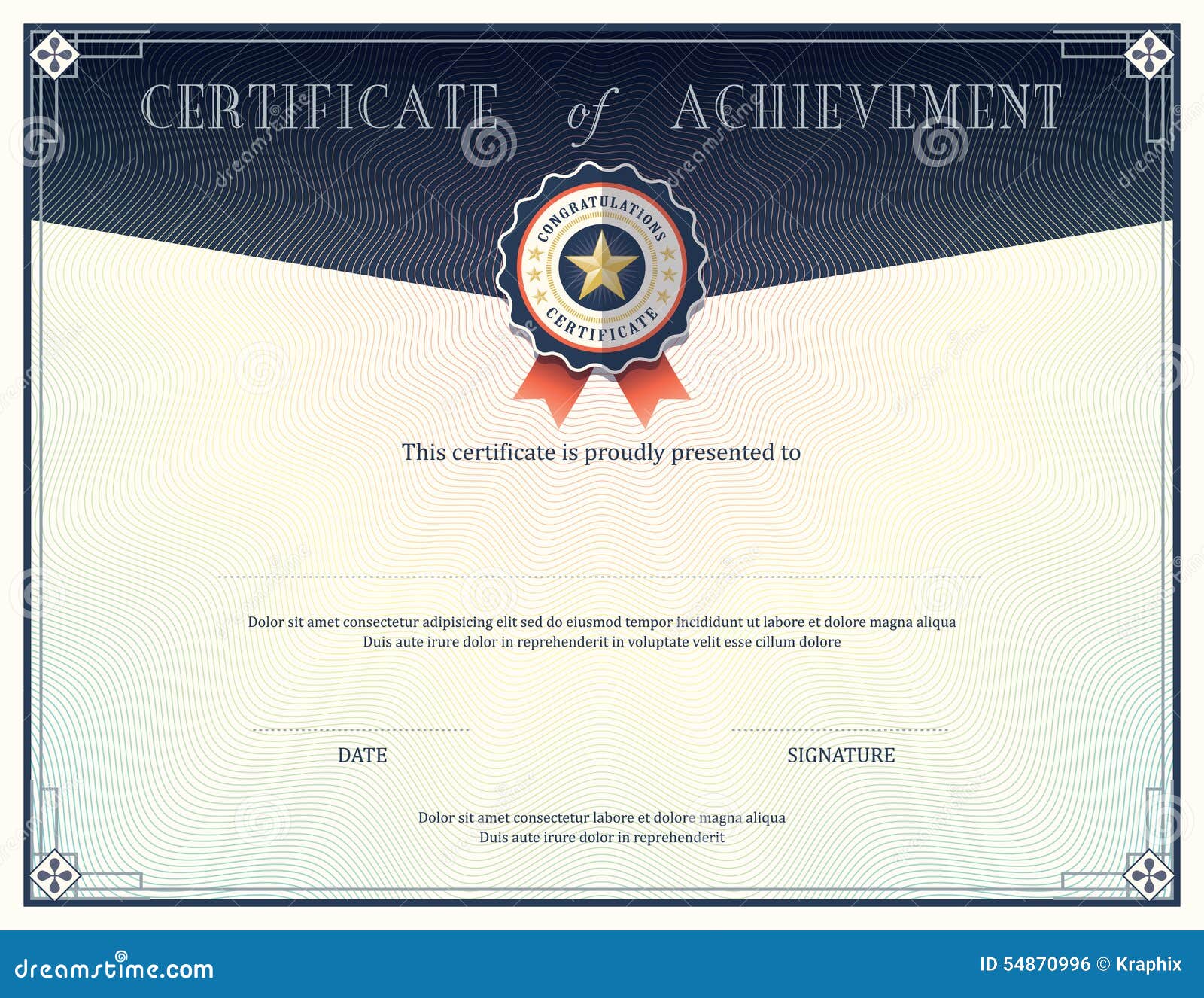 Certificate Of Achievement Design Template Stock Vector Image 54870996