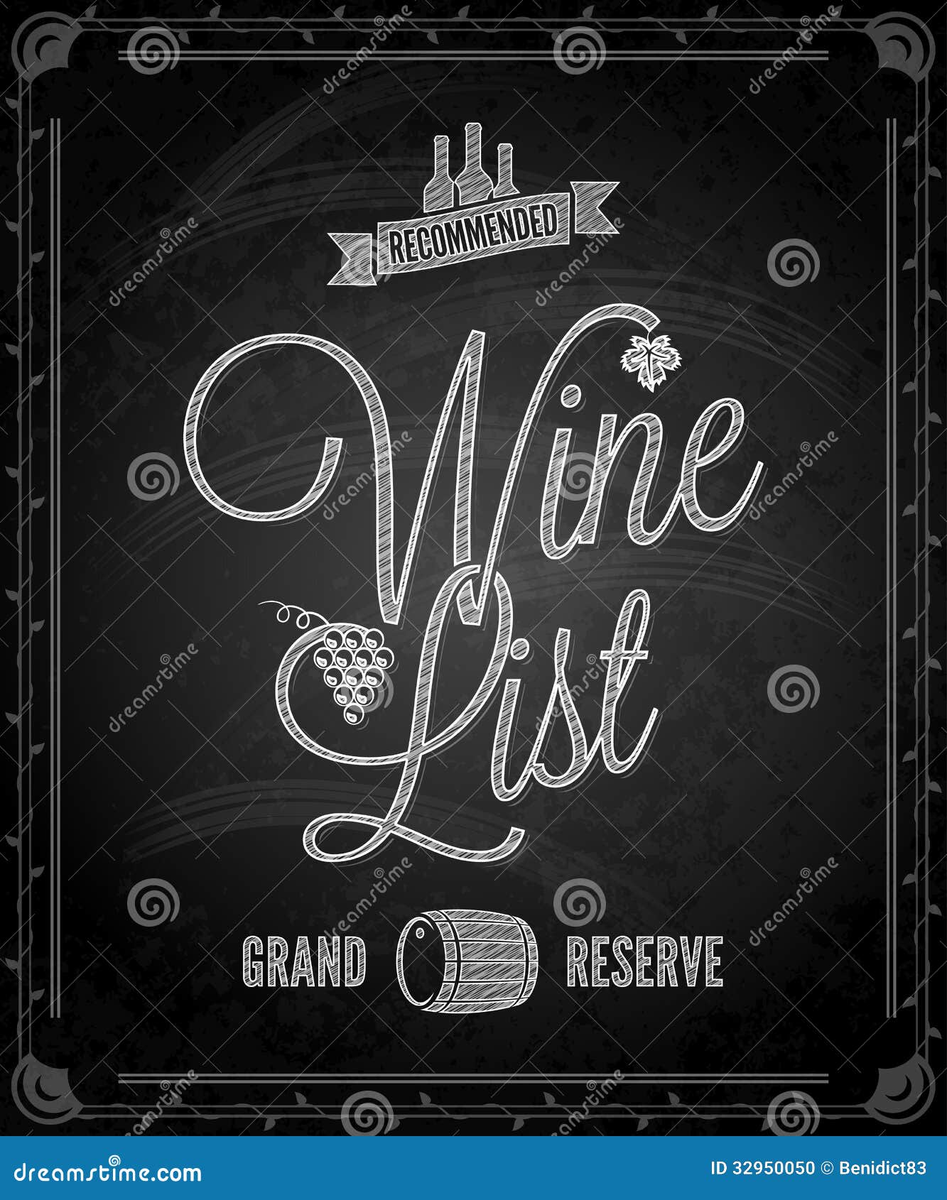 Chalkboard Frame Wine Menu Stock Photo Image 32950050